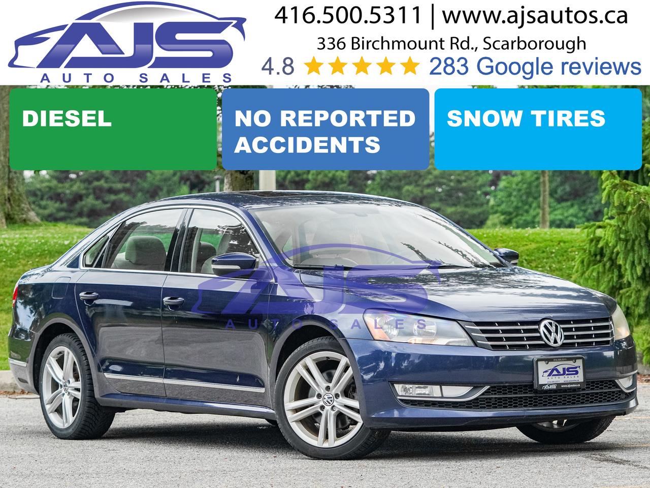 GREAT FUEL ECONOMY, 251K 2.0L TDI 140HP, CERTIFIED (incl. in price), CLEAN Carfax, AT, AC, Leather, Heated front seats, 8-way power driver seat, Stability control, ABS, Auto-delay headlights, 8-total speakers, Front 1-touch front windows, Remote keyless entry, Power & heated mirrors, Cruise control, Steering mounted controls and much much more         <br><br>Lots of SEDANs (in different colors     BLACK, GREY, BLUE, WHITE) in our INVENTORY TO CHOOSE FROM!  Please call and ask us for further details or the full list of cars. CALL US, we may have others IN STOCK that are NOT ADVERTISED.<br><br>Buy with confidence from an OMVIC & UCDA registered dealer. Since 2018 AJS Auto Sales has been serving the local communities of the Greater Toronto Area and national customers across Canada! <br>To understand how much we value your customer experience, please check out our excellent Google reviews at: <br><a href=https://www.google.com/maps/place/AJS>https://www.google.com/maps/place/AJS</a> Auto Sales/@43.6993233,-79.2654427,17z/data=!4m8!3m7!1s0x89d4cef37bcd2529:0x8492fd0d88ffef96!8m2!3d43.6993233!4d-79.2654427!9m1!1b1!16s/g/11hd5bcgg9?entry=ttu<br><br>Book a test drive with one easy click at: <a href=http://www.ajsautos.ca/book-a-service/>http://www.ajsautos.ca/book-a-service/</a><br><br>All-in pricing (plus HST and licensing). All cars sold CERTIFIED for the posted price (unless otherwise noted). All of our CERTIFIED vehicles come with: a thorough 50-pt inspection test, a free CarFax and a 90-day free Sirrus/XM subscription/trial (if vehicle is equipped).<br><br>Financing & third-party warranty available, all credit types are acceptable (bankruptcy, divorce, new Canadian, self-employed, student)     we can get a deal done for you! Apply through our secure online credit application process at: <a href=http://www.ajsautos.ca/financing/>http://www.ajsautos.ca/financing/</a><br><br>We specialize in all types and brands of vehicles! Whether you need a small sedan or hatchback, small to large SUVs, or even ex-police vehicles, we have something for you! And if there is nothing in our stock that appeals to you, let us know - we can find what you   re looking for! Check out our brokerage service at: <a href=https://www.ajsautos.ca/brokerage-services/>https://www.ajsautos.ca/brokerage-services/</a><br><br>We consider all trades, even if you have to tow it in! <br><br>A basic detail is included when the vehicle is sold. At your request, for a charge for $249 (plus HST), we perform a sanitized, luxurious detailing of the interior of your new purchase.<br><br>A family-run dealership that specializes in quality pre-owned vehicles! <br><br>AJS Auto Sales, 416.500.5311, www.ajsautos.ca.<br><br>Note: AJS Auto Sales reserves the right to refuse a cash payment.<br><br>Note: Stock photos may have been used for this ad     representing year, make, model, options and color. Some ex-police cars may not have radios.<br>
