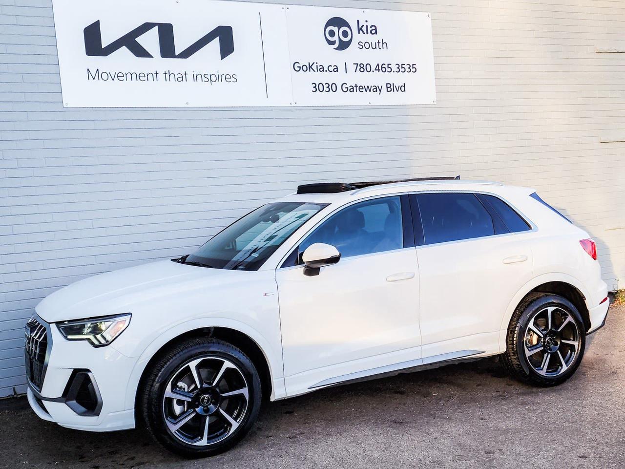 Recent Arrival! White 2024 Audi Q3 2.0 Progressiv quattro quattro 8-Speed Automatic with Tiptronic 2.0L 4-Cylinder TFSI10 Speakers, 3.533 Axle Ratio, 4-Wheel Disc Brakes, ABS brakes, Air Conditioning, Alloy wheels, AM/FM radio: SiriusXM, Audi smartphone interface (Apple CarPlay/Android Auto), Auto-dimming Rear-View mirror, Automatic temperature control, Brake assist, Bumpers: body-colour, Compass, Delay-off headlights, Driver door bin, Driver vanity mirror, Dual front impact airbags, Dual front side impact airbags, Electronic Stability Control, Emergency communication system: Audi connect Security and Assistance, Exterior Parking Camera Rear, Four wheel independent suspension, Front anti-roll bar, Front Bucket Seats, Front dual zone A/C, Front reading lights, Fully automatic headlights, Garage door transmitter: HomeLink, Heated door mirrors, Heated front seats, Heated Front Sport Bucket Seats, Heated steering wheel, Illuminated entry, Leather Seating Surfaces, Leather Shift Knob, Leather steering wheel, Low tire pressure warning, Occupant sensing airbag, Outside temperature display, Overhead airbag, Overhead console, Panic alarm, Passenger door bin, Passenger vanity mirror, Power door mirrors, Power driver seat, Power Liftgate, Power passenger seat, Power steering, Power windows, Radio data system, Radio: MMI Radio Plus w/SiriusXM Satellite, Rain sensing wipers, Rear anti-roll bar, Rear fog lights, Rear reading lights, Rear window defroster, Rear window wiper, Remote keyless entry, Roof rack: rails only, Security system, Speed control, Speed-sensing steering, Split folding rear seat, Spoiler, Steering wheel mounted audio controls, Tachometer, Telescoping steering wheel, Tilt steering wheel, Traction control, Trip computer, Turn signal indicator mirrors, Variably intermittent wipers, Wheels: 8.5J x 19 7-Spoke Rotor Design.IN HOUSE FINANCING, IN HOUSE LEASING AVAILABLE O.A.C.If you are interested and need more information call or message our sales team, we will be glad to help you now!!Our knowledgeable sales staff will help assist you with every step. To book a test drive or receive further information give us a call at (780)-465-3535 or email us: kiahmed@gokia.caAt Go Kia, were happy to help! Proudly serving Edmonton and all of Alberta including St. Albert, Wetaskiwin, Fort McMurray, Grande Prairie, Drayton Valley, Nisku, Leduc, Rimby, Hinton, St. Paul, Lloydminster, Edson, and all of Western Canada!An AMVIC Licensed Business. Value Priced vehicles are aggressively priced and may require some additional mechanical or cosmetic repairs, all disclosed on a Vehicle Assessment Report!This vehicle may be leased or financed by anyone*, however, due to the recent increase in fraudulent vehicle purchase activity, Go Kia reserves the right to decline a transaction on suspicion of non-retail intentions including but not limited to wholesaling or exporting.*on approved credit, see dealer for details