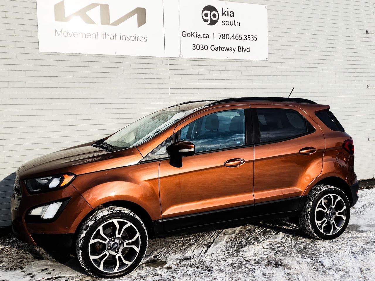 <p>Canyon Ridge Metallic 2018 Ford EcoSport SES 4WD 6-Speed Automatic 2.0L I4 Ti-VCT GDI4-Wheel Disc Brakes, 7 Speakers, ABS brakes, Air Conditioning, Alloy wheels, AM/FM radio: SiriusXM, AppLink/Apple CarPlay and Android Auto, Auto-dimming Rear-View mirror, Automatic temperature control, Axle Ratio: 3.51, Block heater, Brake assist, Bumpers: body-colour, Compass, Delay-off headlights, Driver door bin, Driver vanity mirror, Dual front impact airbags, Dual front side impact airbags, Electronic Stability Control, Emergency communication system: SYNC 3 911 Assist, Exterior Parking Camera Rear, Front anti-roll bar, Front Bucket Seats, Front fog lights, Front reading lights, Front wheel independent suspension, Fully automatic headlights, Heated front seats, Illuminated entry, Knee airbag, Leather Shift Knob, Low tire pressure warning, Navigation System, Occupant sensing airbag, Outside temperature display, Overhead airbag, Overhead console, Panic alarm, Partial Leather-Trimmed Heated Bucket Seats, Passenger door bin, Passenger vanity mirror, Power door mirrors, Power driver seat, Power moonroof, Power steering, Power windows, Radio data system, Radio: AM/FM/MP3 Stereo, Rain sensing wipers, Rear anti-roll bar, Rear Parking Sensors, Rear side impact airbag, Rear window defroster, Rear window wiper, Remote keyless entry, Roof rack, SiriusXM Radio, Speed control, Speed-sensing steering, Split folding rear seat, Spoiler, Steering wheel mounted audio controls, SYNC 3 Communications & Entertainment System, SYNC Connect, Tachometer, Telescoping steering wheel, Tilt steering wheel, Traction control, Trip computer, Turn signal indicator mirrors, Variably intermittent wipers, Wheels: 17 Premium Tarnished Dark.IN HOUSE FINANCING, IN HOUSE LEASING AVAILABLE O.A.C.If you are interested and need more information call or message our sales team, we will be glad to help you now!!Our knowledgeable sales staff will help assist you with every step. To book a test drive or receive further information give us a call at (780)-465-3535 or email us: kiahmed@gokia.caAt Go Kia, were happy to help! Proudly serving Edmonton and all of Alberta including St. Albert, Wetaskiwin, Fort McMurray, Grande Prairie, Drayton Valley, Nisku, Leduc, Rimby, Hinton, St. Paul, Lloydminster, Edson, and all of Western Canada!An AMVIC Licensed Business. Value Priced vehicles are aggressively priced and may require some additional mechanical or cosmetic repairs, all disclosed on a Vehicle Assessment Report!This vehicle may be leased or financed by anyone*, however, due to the recent increase in fraudulent vehicle purchase activity, Go Kia reserves the right to decline a transaction on suspicion of non-retail intentions including but not limited to wholesaling or exporting.*on approved credit, see dealer for details</p>
