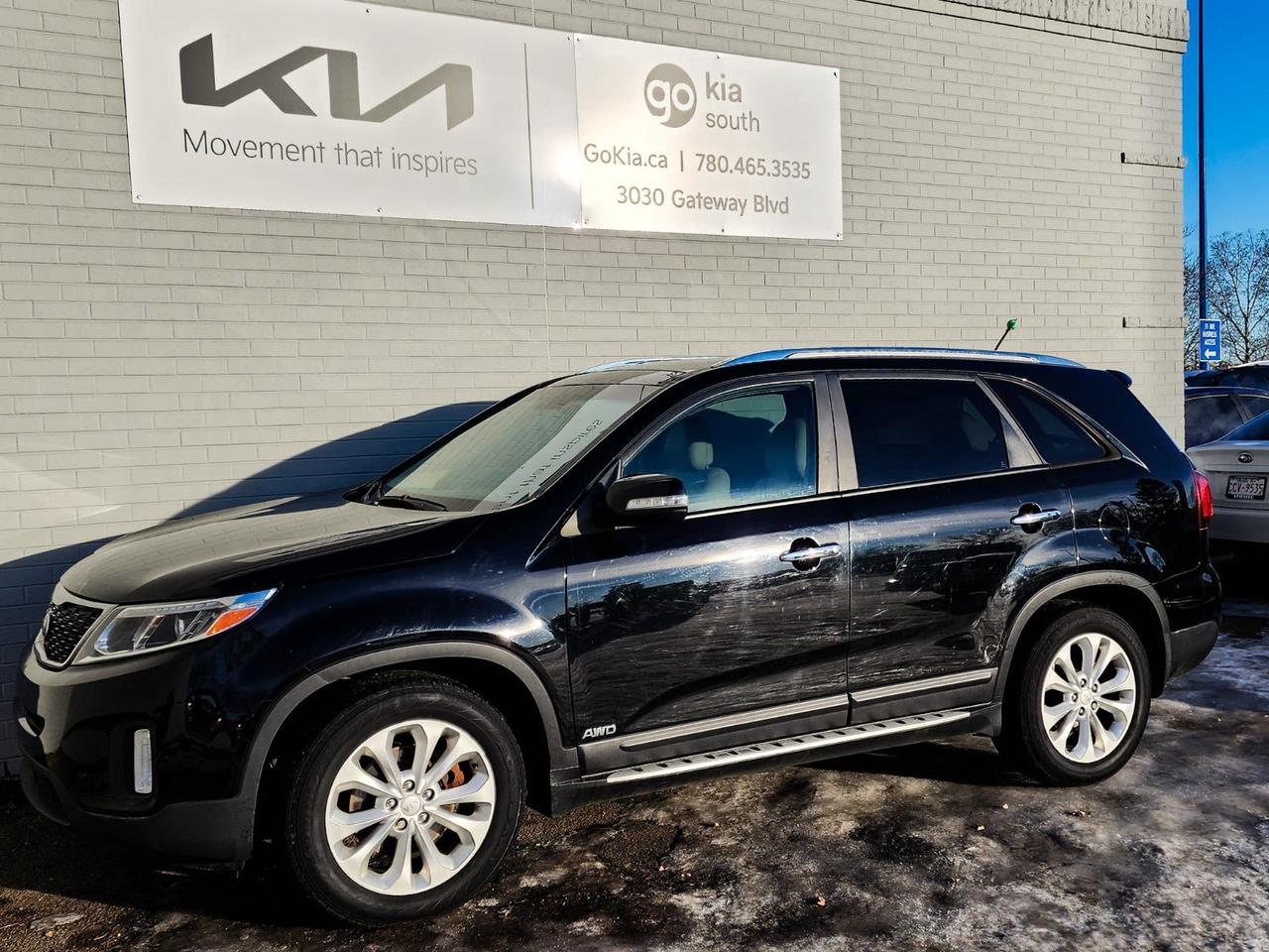 Recent Arrival! 2015 Kia Sorento EX AWD 6-Speed Automatic 3.3L V6 DOHCAWD, 3.041 Axle Ratio, 4-Wheel Disc Brakes, ABS brakes, Air Conditioning, Alloy wheels, AM/FM radio: SiriusXM, Anti-whiplash front head restraints, Auto-dimming Rear-View mirror, Brake assist, Bumpers: body-colour, CD player, Delay-off headlights, Driver door bin, Driver vanity mirror, Dual front impact airbags, Dual front side impact airbags, Electronic Stability Control, Four wheel independent suspension, Front anti-roll bar, Front Bucket Seats, Front fog lights, Front reading lights, Fully automatic headlights, Heated door mirrors, Heated front seats, Heated rear seats, Illuminated entry, Occupant sensing airbag, Overhead airbag, Overhead console, Panic alarm, Passenger door bin, Passenger vanity mirror, Power door mirrors, Power driver seat, Power moonroof, Power steering, Power windows, Rear anti-roll bar, Rear Parking Sensors, Rear window defroster, Rear window wiper, Remote keyless entry, Roof rack: rails only, Speed control, Speed-sensing steering, Split folding rear seat, Steering wheel mounted audio controls, Sun blinds, Tachometer, Telescoping steering wheel, Tilt steering wheel, Traction control, Trip computer, Turn signal indicator mirrors, Variably intermittent wipers.Reviews: * Most owners report satisfaction with the performance of the Sorentos V6 engine options, plenty of room, a commanding driving position, and all-weather confidence thanks to the AWD traction. Ride quality, interior styling and an overall sense of high-end SUV content without the high price round out the compliments. Even fuel mileage is rated well, which is rare in this type of vehicle. Source: autoTRADER.caIN HOUSE FINANCING, IN HOUSE LEASING AVAILABLE O.A.C.If you are interested and need more information call or message our sales team, we will be glad to help you now!!Our knowledgeable sales staff will help assist you with every step. To book a test drive or receive further information give us a call at (780)-465-3535 or email us: kiahmed@gokia.caAt Go Kia, were happy to help! Proudly serving Edmonton and all of Alberta including St. Albert, Wetaskiwin, Fort McMurray, Grande Prairie, Drayton Valley, Nisku, Leduc, Rimby, Hinton, St. Paul, Lloydminster, Edson, and all of Western Canada!An AMVIC Licensed Business. Value Priced vehicles are aggressively priced and may require some additional mechanical or cosmetic repairs, all disclosed on a Vehicle Assessment Report!This vehicle may be leased or financed by anyone*, however, due to the recent increase in fraudulent vehicle purchase activity, Go Kia reserves the right to decline a transaction on suspicion of non-retail intentions including but not limited to wholesaling or exporting.*on approved credit, see dealer for details