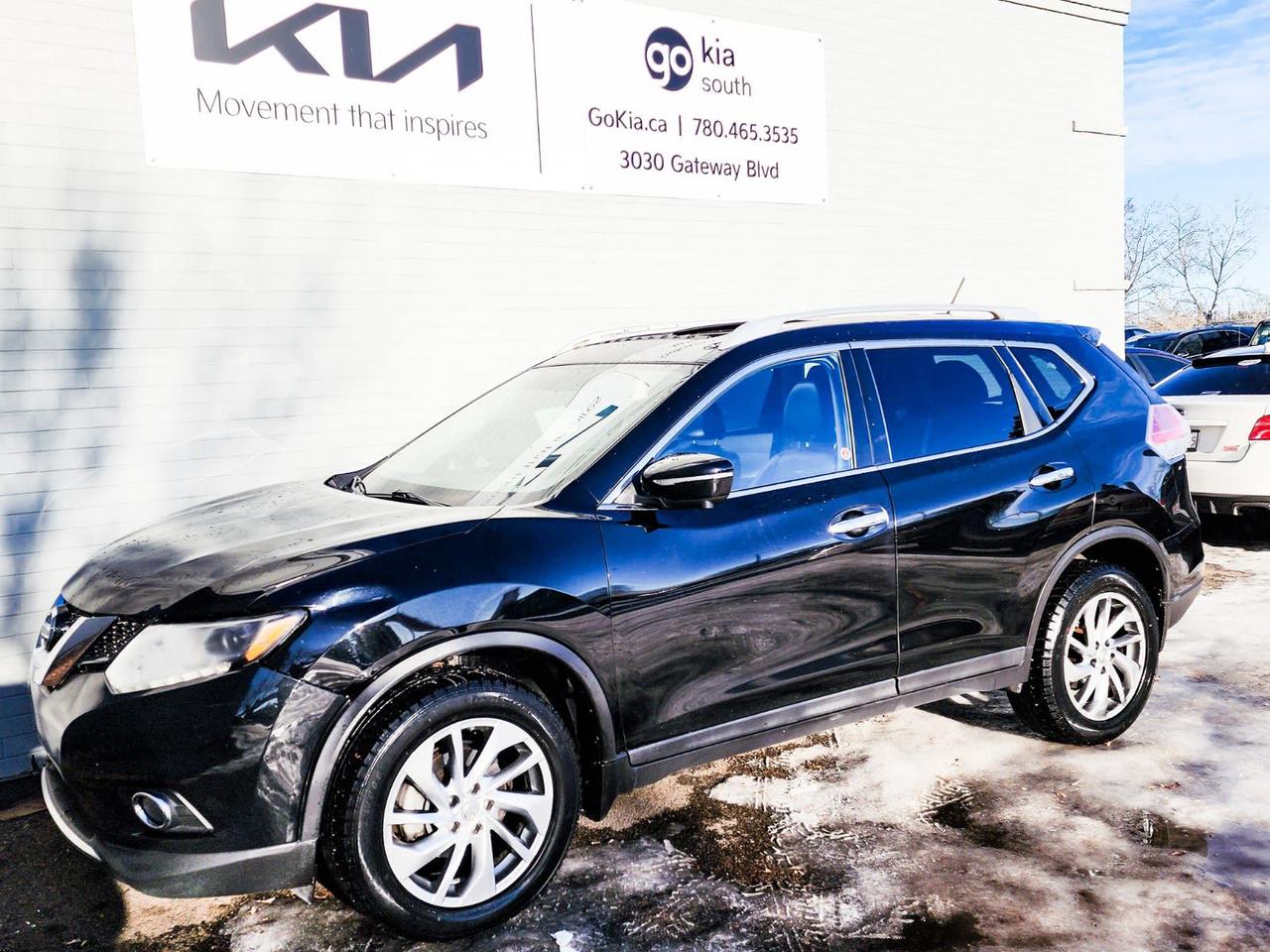 Recent Arrival! 2015 Nissan Rogue SL AWD CVT 2.5L 4-Cylinder DOHC 16VAWD, 4-Wheel Disc Brakes, 5.694 Axle Ratio, 6 Speakers, ABS brakes, Air Conditioning, Alloy wheels, AM/FM radio: SiriusXM, Auto-dimming Rear-View mirror, Automatic temperature control, Block heater, Brake assist, Bumpers: body-colour, CD player, Delay-off headlights, Driver door bin, Driver vanity mirror, Dual front impact airbags, Dual front side impact airbags, Electronic Stability Control, Four wheel independent suspension, Front anti-roll bar, Front Bucket Seats, Front dual zone A/C, Front fog lights, Front reading lights, Full Tank of Fuel & Floor Mats, Fully automatic headlights, Heated door mirrors, Heated Front Bucket Seats, Heated front seats, Illuminated entry, Leather Appointed Seat Trim, Leather Shift Knob, Low tire pressure warning, Occupant sensing airbag, Outside temperature display, Overhead airbag, Overhead console, Panic alarm, Passenger door bin, Passenger vanity mirror, Power door mirrors, Power driver seat, Power Liftgate, Power moonroof, Power steering, Power windows, Radio: AM/FM/CD Audio System w/6 Speakers (DISC), Radio: Bose AM/FM/CD Audio System, Rear anti-roll bar, Rear reading lights, Rear window defroster, Rear window wiper, Remote keyless entry, Roof rack: rails only, Security system, Speed control, Speed-sensing steering, Split folding rear seat, Spoiler, Steering wheel mounted audio controls, Tachometer, Telescoping steering wheel, Tilt steering wheel, Traction control, Trip computer, Turn signal indicator mirrors, Variably intermittent wipers, Wheels: 18 x 7.0 Alloy.Reviews: * Feature content value for the dollar, a smooth ride in most situations, plenty of safety features, and flexibility to spare were all noted by owners of this generation of Nissan Rogue. The seamless and fast-acting AWD system is appreciated by many drivers too, who say it provides plenty of confidence in inclement weather. Other feature content favourites included the high-end stereo system and push-button start. Source: autoTRADER.caIN HOUSE FINANCING, IN HOUSE LEASING AVAILABLE O.A.C.If you are interested and need more information call or message our sales team, we will be glad to help you now!!Our knowledgeable sales staff will help assist you with every step. To book a test drive or receive further information give us a call at (780)-465-3535 or email us: kiahmed@gokia.caAt Go Kia, were happy to help! Proudly serving Edmonton and all of Alberta including St. Albert, Wetaskiwin, Fort McMurray, Grande Prairie, Drayton Valley, Nisku, Leduc, Rimby, Hinton, St. Paul, Lloydminster, Edson, and all of Western Canada!An AMVIC Licensed Business. Value Priced vehicles are aggressively priced and may require some additional mechanical or cosmetic repairs, all disclosed on a Vehicle Assessment Report!This vehicle may be leased or financed by anyone*, however, due to the recent increase in fraudulent vehicle purchase activity, Go Kia reserves the right to decline a transaction on suspicion of non-retail intentions including but not limited to wholesaling or exporting.*on approved credit, see dealer for details