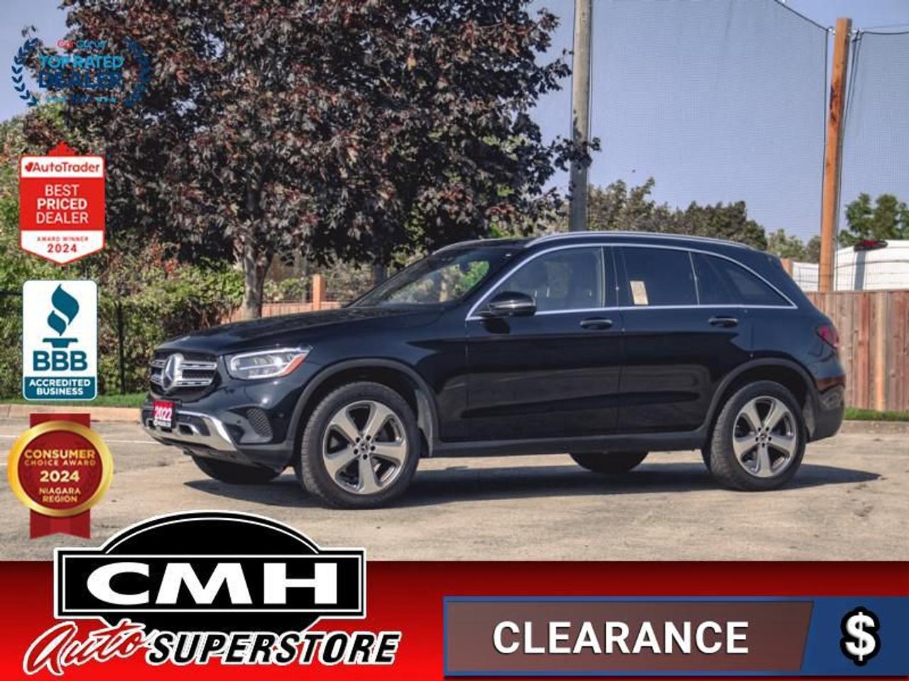 <b>4MATIC !! NAVIGATION, 360 CAMERA, PARK SENSORS, COLLISION SENSORS, BLIND SPOT, RAIN SENSING WIPERS, MY MERCEDES VOICE COMMAND, APPLE CARPLAY, PANORAMIC SUNROOF, LEATHER, POWER SEATS W/ MEMORY, HEATED SEATS/STEERING WHEEL, POWER LIFTGATE, 19-IN ALLOYS</b><br>  <br>CMH certifies that all vehicles meet DOUBLE the Ministry standards for Brakes and Tires<br><br> <br>    This  2022 Mercedes-Benz GLC is for sale today. <br> <br>The GLC aims to keep raising benchmarks for sport utility vehicles. Its athletic, aerodynamic body envelops an elegantly high-tech cabin. With sports car like performance and styling combined with astonishing SUV utility and capability, this is the vehicle for the active family on the go. Whether your next adventure is to the city, or out in the country, this GLC is ready to get you there in style and comfort. This  SUV has 76,330 kms. Its  black in colour  and is major accident free based on the <a href=https://vhr.carfax.ca/?id=n19YMgKkEGKNxsXusOJQbyigAp4NG/HT target=_blank>CARFAX Report</a> . It has an automatic transmission and is powered by a  255HP 2.0L 4 Cylinder Engine. <br> <br>To apply right now for financing use this link : <a href=https://www.cmhniagara.com/financing/ target=_blank>https://www.cmhniagara.com/financing/</a><br><br> <br/><br>Trade-ins are welcome! Financing available OAC ! Price INCLUDES a valid safety certificate! Price INCLUDES a 60-day limited warranty on all vehicles except classic or vintage cars. CMH is a Full Disclosure dealer with no hidden fees. We are a family-owned and operated business for over 30 years! o~o