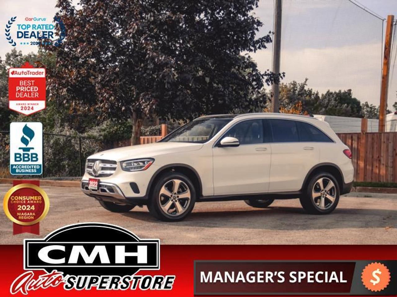 <b>LOADED !! 4MATIC !! NAVIGATION, 360 CAMERA, BLIND SPOT, CROSS TRAFFIC ALERT, BLUETOOTH, PANORAMIC SUNROOF, LEATHER, POWER SEATS W/ DRIVER MEMORY, HEATED SEATS, HEATED STEERING WHEEL, DUAL CLIMATE CONTROL, POWER LIFTGATE, 19-INCH ALLOY WHEELS</b><br>  <br>CMH certifies that all vehicles meet DOUBLE the Ministry standards for Brakes and Tires<br><br> <br>    This  2022 Mercedes-Benz GLC is for sale today. <br> <br>The GLC aims to keep raising benchmarks for sport utility vehicles. Its athletic, aerodynamic body envelops an elegantly high-tech cabin. With sports car like performance and styling combined with astonishing SUV utility and capability, this is the vehicle for the active family on the go. Whether your next adventure is to the city, or out in the country, this GLC is ready to get you there in style and comfort. This  SUV has 82,620 kms. Its  white in colour  . It has an automatic transmission and is powered by a  255HP 2.0L 4 Cylinder Engine. <br> <br>To apply right now for financing use this link : <a href=https://www.cmhniagara.com/financing/ target=_blank>https://www.cmhniagara.com/financing/</a><br><br> <br/><br>Trade-ins are welcome! Financing available OAC ! Price INCLUDES a valid safety certificate! Price INCLUDES a 60-day limited warranty on all vehicles except classic or vintage cars. CMH is a Full Disclosure dealer with no hidden fees. We are a family-owned and operated business for over 30 years! o~o