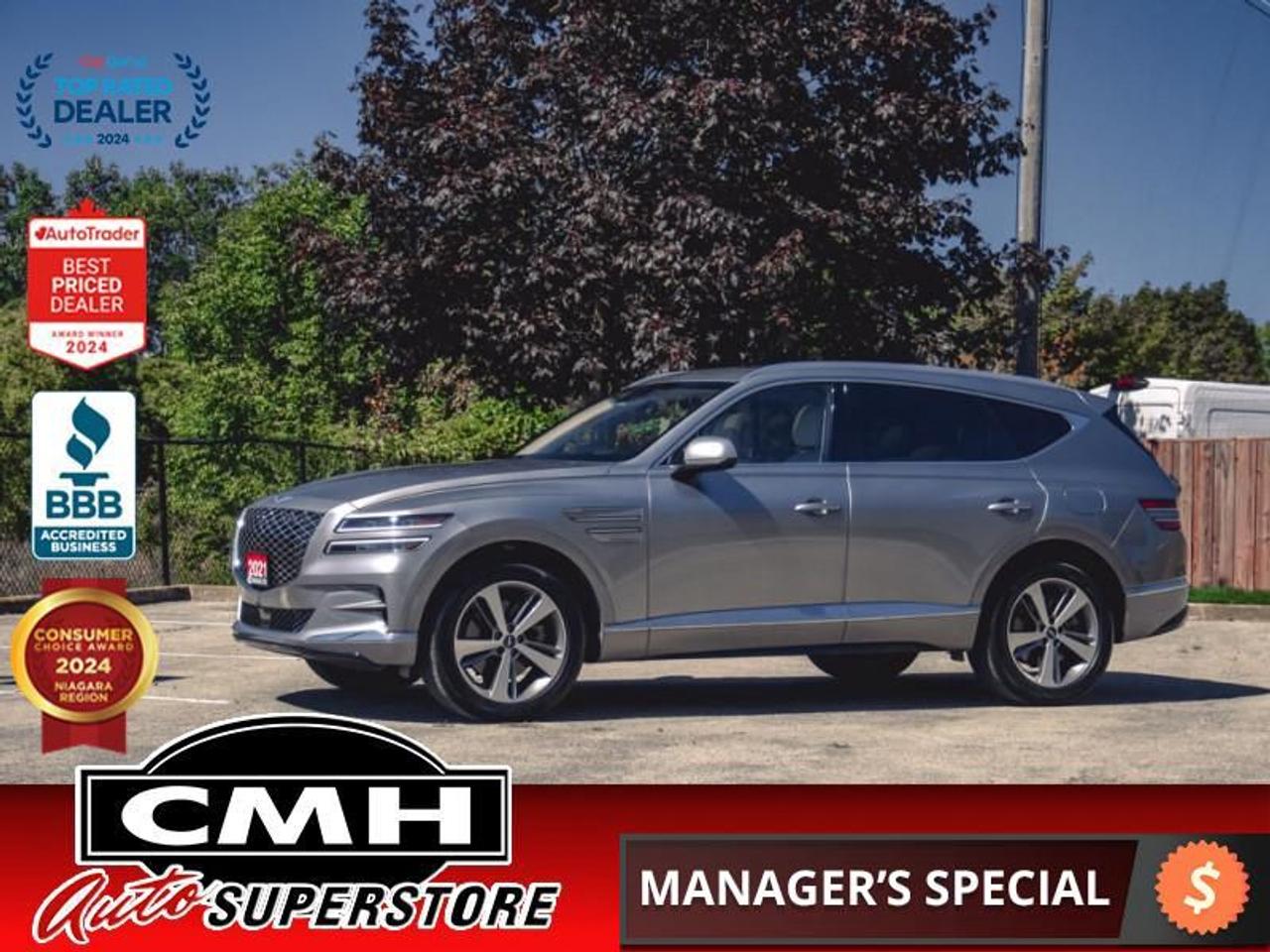 <b>GORGEOUS UNIT !! NAVIGATION, 360 CAMERA, HEADS UP DISPLAY, COLLISION SENSORS, ADAPTIVE CRUISE, BLIND SPOT, LANE KEEPING, SIDE CAMERAS, RAIN SENSING WIPERS, LEATHER, SUNROOF, COOLED + HEATED SEATS, HEATED STEERING WHEEL, POWER LIFTGATE, 20-IN ALLOY WHEELS</b><br>  <br>CMH certifies that all vehicles meet DOUBLE the Ministry standards for Brakes and Tires<br><br> <br>    This  2021 Genesis GV80 is for sale today. <br> <br>Designed and created to be one of the most refined luxury SUVs in the world, this Genesis GV80 packs a punch with its potent engines, refined quality interiors, and supremely comfortable ride. Created to relentlessly control the segment, it easily beats its competitors with luxurious grace and ease. Step into this GV80 to see the evolution of luxurious exploration.This  SUV has 63,364 kms. Its  silver in colour  and is major accident free based on the <a href=https://vhr.carfax.ca/?id=Pg1U1ZXZ/XOavp6fFoYNpgp1Tz7IBdhq target=_blank>CARFAX Report</a> . It has an automatic transmission and is powered by a  300HP 2.5L 4 Cylinder Engine. <br> <br> Our GV80s trim level is 2.5T Advanced. This GV80 is the lap of luxury with rear window blinds, memory settings, heated steering wheel, proximity keyless entry, distance pacing cruise with stop and go, navigation, premium audio system, Apple CarPlay, Android Auto, wireless charging, parking sensors, blind spot assistance, collision mitigation, and lane keep assist. The luxury and style continues on the exterior with dual exhaust with chrome tips, alloy wheels, chrome exterior accents, power sunroof, rain sensing wipers, hands free power liftgate, and fully automatic LED lighting. Take it even further with this Advanced trim offering bigger wheels, heated and cooled leather seats, a 360 degree parking camera, and a heads up display. This vehicle has been upgraded with the following features: Heads Up Display,  Leather Seats,  Cooled Seats,  Sunroof,  Navigation,  Hands Free Liftgate,  Active Driver Assist. <br> <br>To apply right now for financing use this link : <a href=https://www.cmhniagara.com/financing/ target=_blank>https://www.cmhniagara.com/financing/</a><br><br> <br/><br>Trade-ins are welcome! Financing available OAC ! Price INCLUDES a valid safety certificate! Price INCLUDES a 60-day limited warranty on all vehicles except classic or vintage cars. CMH is a Full Disclosure dealer with no hidden fees. We are a family-owned and operated business for over 30 years! o~o