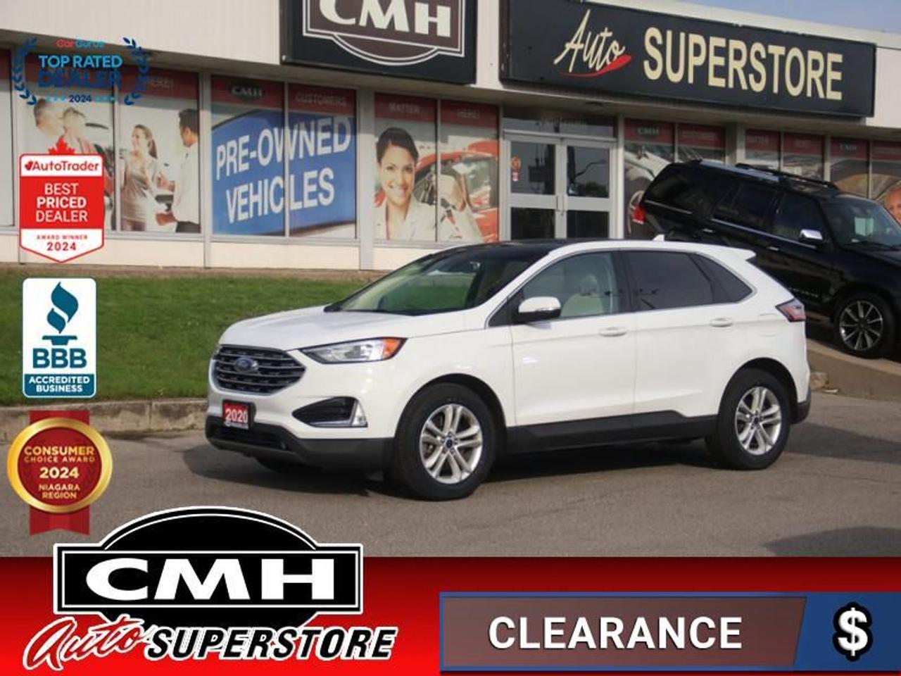 <b>COLD WEATHER PACKAGE !! ALL WHEEL DRIVE !! REAR CAMERA, BLIND SPOT, LANE KEEPING, PARK SENSORS, COLLISION SENSORS, APPLE CARPLAY, ANDROID AUTO, PANORAMIC SUNROOF, POWER SEATS, HEATED SEATS, HEATED STEERING WHEEL, POWER LIFTGATE, REMOTE START, 18-IN ALLOYS</b><br>  <br>CMH certifies that all vehicles meet DOUBLE the Ministry standards for Brakes and Tires<br><br> <br>    This  2020 Ford Edge is for sale today. <br> <br>With impressive attention to detail, the Ford Edge seamlessly integrates power, performance and handling with awesome technology to help you multitask your way through the challenges that life throws your way. Made for an active lifestyle and spontaneous getaways, the Ford Edge is as rough and tumble as you are. Push the boundaries and stay connected to the road with this sweet ride!This  SUV has 63,055 kms. Its  white in colour  and is major accident free based on the <a href=https://vhr.carfax.ca/?id=XcCt/+JEI+PhpkG3xoPGsdnByPi3ruuQ target=_blank>CARFAX Report</a> . It has an automatic transmission and is powered by a  250HP 2.0L 4 Cylinder Engine. <br> <br> Our Edges trim level is SEL. This Edge SEL comes with an impressive list of features including a power rear liftgate, power heated front seats, FordPass Connect with a 4G LTE hotspot, an 8 inch touchscreen featuring SYNC 3, Apple CarPlay and Android Auto, a leather wrapped steering wheel with audio and cruise controls, dual zone automatic climate control and remote keyless entry. For added safety and convenience, you will also get Ford Co-Pilot360 with blind spot assist, lane keep assist, automatic emergency braking, lane departure warning, a proximity key for push button start, automatic headlights, front fog lights, a remote start and a rear view camera with rear parking sensors. This vehicle has been upgraded with the following features: Heated Seats,  Power Liftgate,  Apple Carplay,  Android Auto,  Remote Start,  Blind Spot Assist,  Lane Keep Assist. <br> To view the original window sticker for this vehicle view this <a href=http://www.windowsticker.forddirect.com/windowsticker.pdf?vin=2FMPK4J94LBA62688 target=_blank>http://www.windowsticker.forddirect.com/windowsticker.pdf?vin=2FMPK4J94LBA62688</a>. <br/><br> <br>To apply right now for financing use this link : <a href=https://www.cmhniagara.com/financing/ target=_blank>https://www.cmhniagara.com/financing/</a><br><br> <br/><br>Trade-ins are welcome! Financing available OAC ! Price INCLUDES a valid safety certificate! Price INCLUDES a 60-day limited warranty on all vehicles except classic or vintage cars. CMH is a Full Disclosure dealer with no hidden fees. We are a family-owned and operated business for over 30 years! o~o
