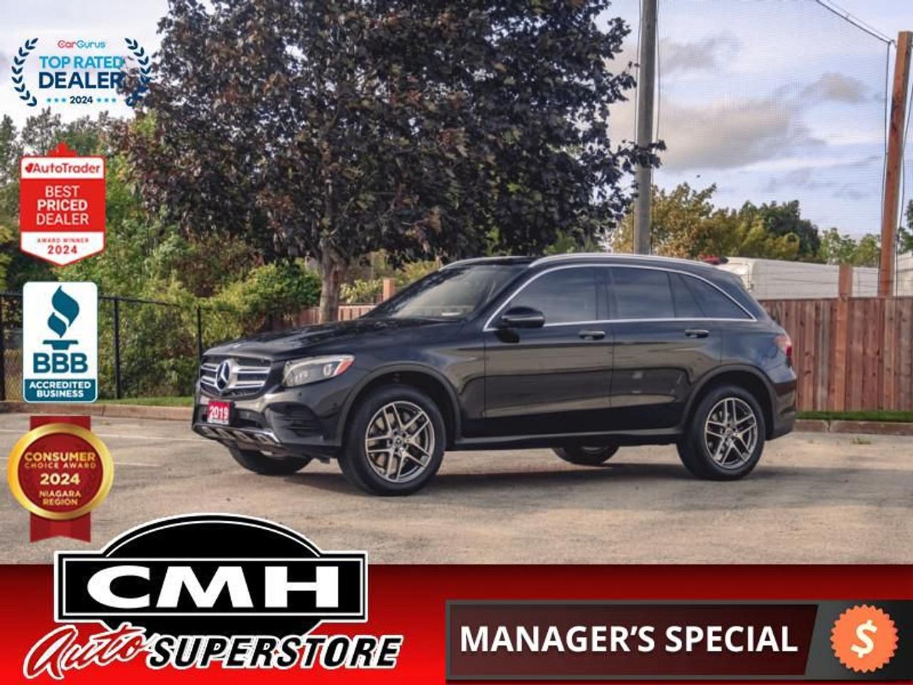 <b>ONLY 69,000 KMS !! 4MATIC !! NAVIGATION, 360 CAMERA, PARKING SENSORS, BLIND SPOT, RAIN SENSING WIPERS, BLUETOOTH, PANORAMIC SUNROOF, BEIGE LEATHER, POWER SEATS W/ MEMORY, HEATED SEATS, DUAL CLIMATE CONTROL, POWER LIFTGATE, 19-INCH AMG WHEELS</b><br>  <br>CMH certifies that all vehicles meet DOUBLE the Ministry standards for Brakes and Tires<br><br> <br>    This  2019 Mercedes-Benz GLC is for sale today. <br> <br>The GLC aims to keep raising benchmarks for sport utility vehicles. Its athletic, aerodynamic body envelops an elegantly high-tech cabin. With sports car like performance and styling combined with astonishing SUV utility and capability, this is the vehicle for the active family on the go. Whether your next adventure is to the city, or out in the country, this GLC is ready to get you there in style and comfort. This low mileage  SUV has just 68,078 kms. Its  black in colour  and is major accident free based on the <a href=https://vhr.carfax.ca/?id=Y9mZeWER8wR9R4vhIdmZlblDWmvR0RLq target=_blank>CARFAX Report</a> . It has an automatic transmission and is powered by a  241HP 2.0L 4 Cylinder Engine. <br> <br>To apply right now for financing use this link : <a href=https://www.cmhniagara.com/financing/ target=_blank>https://www.cmhniagara.com/financing/</a><br><br> <br/><br>Trade-ins are welcome! Financing available OAC ! Price INCLUDES a valid safety certificate! Price INCLUDES a 60-day limited warranty on all vehicles except classic or vintage cars. CMH is a Full Disclosure dealer with no hidden fees. We are a family-owned and operated business for over 30 years! o~o