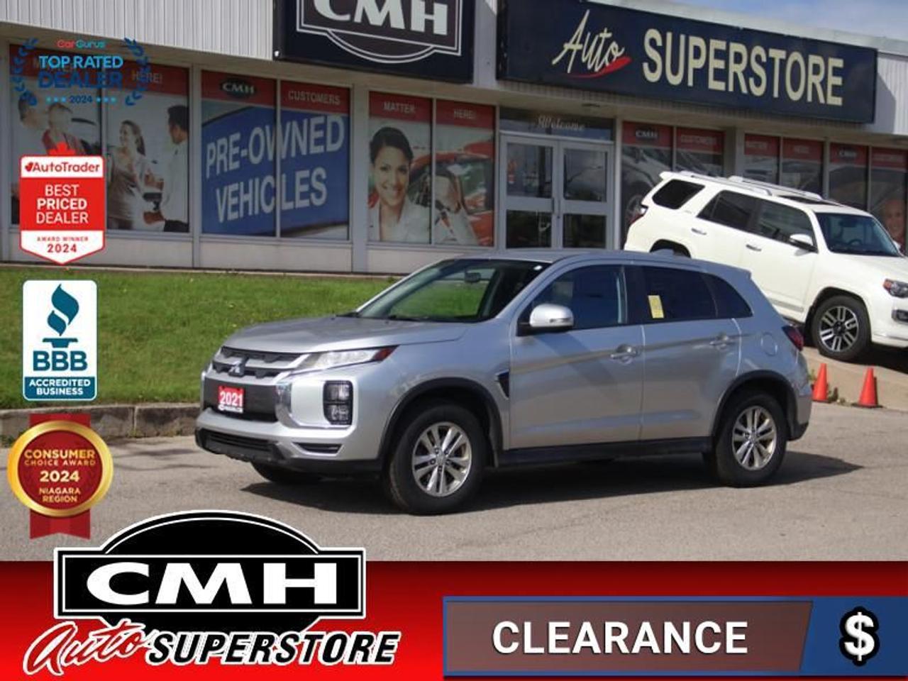 <b>4WD !! REAR CAMERA, BLIND SPOT DETECTION, APPLE CARPLAY, ANDROID AUTO, BLUETOOTH, USB PORTS, STEERING WHEEL CONTROLS, CRUISE CONTROL, HEATED FRONT SEATS, POWER GROUP, AIR CONDITIONING, 16-INCH ALLOY WHEELS</b><br>  <br>CMH certifies that all vehicles meet DOUBLE the Ministry standards for Brakes and Tires<br><br> <br>    This  2021 Mitsubishi RVR is for sale today. <br> <br>Whether you want a fantastic city driving experience or to find a picturesque hidden camping spot, the Mitsubishi RVR has everything you need and desire to get you there. The RVR was built to discover new experiences, and this crossover SUV perfectly captures your adventurous spirit. Far from being just another crossover, this RVR makes a stylish statement while delivering versatility and sound handling.This  SUV has 78,429 kms. Its  sterling silver in colour  and is major accident free based on the <a href=https://vhr.carfax.ca/?id=31OEd2NU0EiDwLWecm/kSiCZKq6voPGg target=_blank>CARFAX Report</a> . It has an automatic transmission and is powered by a  168HP 2.4L 4 Cylinder Engine. <br> <br> Our RVRs trim level is SE. Upgrading to this confident RVR SE is a great choice as it comes very well equipped with stylish aluminum wheels, supportive heated front seats, blind spot detection, rear cross traffic alert, a leather steering wheel with cruise and audio controls, remote keyless entry and automatic climate control. Additional features LED headlights, include electronic stability control with hill start assist, power heated side mirrors, LED front fog lights and an 8 inch color display that is compatible with Apple CarPlay and Android Auto, Bluetooth streaming audio and SiriusXM. This vehicle has been upgraded with the following features: Heated Seats,  Apple Carplay,  Android Auto,  Aluminum Wheels,  Blind Spot Detection,  Rear Cross Traffic Alert,  Remote Keyless Entry. <br> <br>To apply right now for financing use this link : <a href=https://www.cmhniagara.com/financing/ target=_blank>https://www.cmhniagara.com/financing/</a><br><br> <br/><br>Trade-ins are welcome! Financing available OAC ! Price INCLUDES a valid safety certificate! Price INCLUDES a 60-day limited warranty on all vehicles except classic or vintage cars. CMH is a Full Disclosure dealer with no hidden fees. We are a family-owned and operated business for over 30 years! o~o