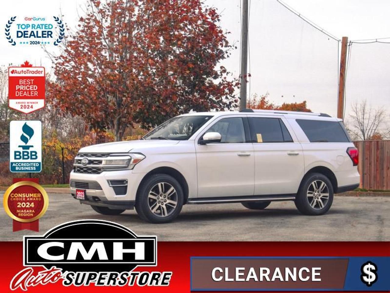 <b>FULLY LOADED !! NAVIGATION, REAR CAMERA, PARK SENSORS, ADAPTIVE CRUISE, LANE SENSING, BLIND SPOT, COLLISION SENSORS, APPLE CARPLAY, PANO SUNROOF, LEATHER, POWER SEATS, COOLED/HEATED SEATS, HEATED STEERING WHEEL, POWER LIFTGATE, REMOTE START, 20-IN ALLOYS</b><br>  <br>CMH certifies that all vehicles meet DOUBLE the Ministry standards for Brakes and Tires<br><br> <br>    This  2023 Ford Expedition is for sale today. <br> <br>This Ford Expedition sets the benchmark for all other full size SUVs in multiple categories. From its vast and comfortable interior, to the excellent driving dynamics it delivers uncompromised towing capability, there isnt much this Expedition cant do. Power, style and plenty of space for passengers and cargo give the Ford Expedition its bold and imposing presence on the road. This  SUV has 99,970 kms. Its  oxford white in colour  . It has an automatic transmission and is powered by a  380HP 3.5L V6 Cylinder Engine. <br> <br> Our Expeditions trim level is Limited. This Expedition Limited steps things up with leather-trimmed ventilated and heated front captains chairs with power adjustment, an express open/close glass sunroof with a power sunshade, a power liftgate for rear cargo access, adaptive cruise control, and a leather-wrapped heated steering wheel. Other amazing standard features include a 12-inch infotainment screen with navigation, wireless Apple CarPlay and Android Auto, SYNC 4 wireless phone connectivity, running boards, FordPass Connect 4G mobile hotspot internet access, proximity keyless entry with push button start, smart device remote engine start, 40/20/40 folding split-bench 2nd row seats, and 3rd row 60/40 split-bench seats. Road safety is assured thanks to Ford Co-Pilot360 with blind spot monitoring, pre-collision assist with automatic emergency braking and cross-traffic alert, front and rear parking sensors, lane keeping assist and lane departure warning, forward collision alert, driver monitoring alert, and Fords Mykey system with a top speed limiter and audio volume limiter. Additional features include class IV towing equipment with trailer sway control and a trailer wiring harness, four 12-volt DC and a 120-volt AC power outlets, a garage door transmitter, front and rear cupholders, dual-zone front climate control with rear separate controls, and so much more. This vehicle has been upgraded with the following features: Sunroof,  Cooled Seats,  Power Liftgate,  Adaptive Cruise Control,  Apple Carplay,  Android Auto,  Ford Co-pilot360. <br> To view the original window sticker for this vehicle view this <a href=http://www.windowsticker.forddirect.com/windowsticker.pdf?vin=1FMJK2A84PEA35079 target=_blank>http://www.windowsticker.forddirect.com/windowsticker.pdf?vin=1FMJK2A84PEA35079</a>. <br/><br> <br>To apply right now for financing use this link : <a href=https://www.cmhniagara.com/financing/ target=_blank>https://www.cmhniagara.com/financing/</a><br><br> <br/><br>Trade-ins are welcome! Financing available OAC ! Price INCLUDES a valid safety certificate! Price INCLUDES a 60-day limited warranty on all vehicles except classic or vintage cars. CMH is a Full Disclosure dealer with no hidden fees. We are a family-owned and operated business for over 30 years! o~o