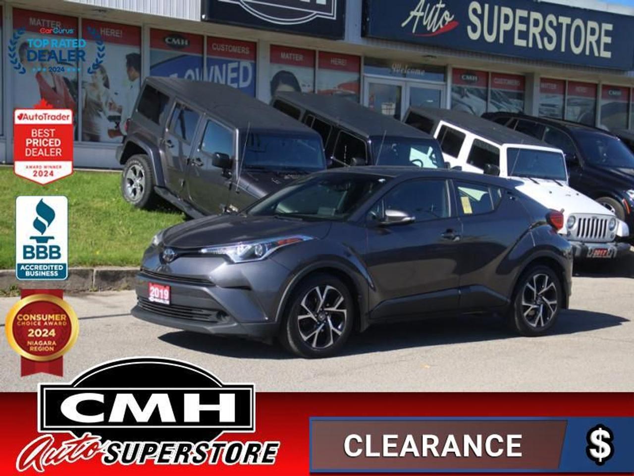 <b>ONLY 59,000 KMS !! REAR CAMERA, LANE DEPARTURE/KEEPING, ADAPTIVE RADAR CRUISE CONTROL, COLLISION SENSORS, APPLE CARPLAY, ANDROID AUTO, BLUETOOTH, STEERING WHEEL CONTROLS, HEATED SEATS, DUAL ZONE CLIMATE, POWER LUMBAR, 18-INCH ALLOY WHEELS</b><br>  <br>CMH certifies that all vehicles meet DOUBLE the Ministry standards for Brakes and Tires<br><br> <br>    This  2019 Toyota C-HR is for sale today. <br> <br>The C-HR is unlike anything Toyota has ever created. Youll feel the difference with premium features and intuitive technology that are designed to keep you comfortable and connected. It is a blast to drive, with the perfect blend of responsiveness and control that will make every drive memorable. With a spacious interior for all your passengers and gear, and state-of-the-art safety features that come standard, were confident youll agree that theres nothing quite like this amazing SUV. This low mileage  SUV has just 58,278 kms. Its  gray in colour  and is major accident free based on the <a href=https://vhr.carfax.ca/?id=89+bv0fJKj6AqaNdaGU1M7ohEW5EyIYE target=_blank>CARFAX Report</a> . It has an automatic transmission and is powered by a  144HP 2.0L 4 Cylinder Engine. <br> <br> Our C-HRs trim level is XLE Premium Package. Upgrading to this XLE Premium package is a great choice as it comes with unique aluminum wheels, heated seats with a power driver seat, a large 8 inch touchscreen featuring Apple CarPlay, Entune 3.0 Audio Plus, Scout GPS Link, USB input and a leather wrapped steering wheel. Additional features include LED lights, Toyotas smart key with push button start, dual zone climate control, remote keyless entry, dynamic radar cruise control, Toyota Safety Sense with automatic highbeams, lane departure warning with steering assist, blind spot monitoring and heated power side mirrors plus much more! This vehicle has been upgraded with the following features: Heated Seats,  Aluminum Wheels,  Lane Keep Assist,  Apple Carplay,  Entune Audio,  Push Button Start,  Blind Spot Detection. <br> <br>To apply right now for financing use this link : <a href=https://www.cmhniagara.com/financing/ target=_blank>https://www.cmhniagara.com/financing/</a><br><br> <br/><br>Trade-ins are welcome! Financing available OAC ! Price INCLUDES a valid safety certificate! Price INCLUDES a 60-day limited warranty on all vehicles except classic or vintage cars. CMH is a Full Disclosure dealer with no hidden fees. We are a family-owned and operated business for over 30 years! o~o