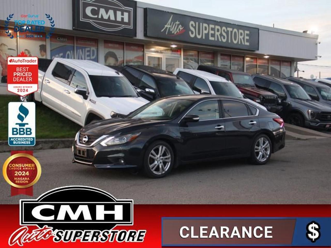 <b>LOADED !! 3.5L V6 !! NAVIGATION, REAR CAMERA, ADAPTIVE CRUISE CONTROL, BLIND SPOT SENSORS, EMERGENCY BRAKING, BLUETOOTH, SUNROOF, LEATHER, POWER SEATS, HEATED SEATS, HEATED STEERING WHEEL, DUAL CLIMATE CONTROL, REMOTE START, PADDLE SHIFTERS, 18-IN ALLOYS</b><br>  <br>CMH certifies that all vehicles meet DOUBLE the Ministry standards for Brakes and Tires<br><br> <br>    This  2017 Nissan Altima is for sale today. <br> <br>Accelerate your pulse with a captivating look. Turn heads with sleek, flowing lines. Take on the road with exceptional efficiency, and gain confidence through innovative safety technologies. Inside, youll find all the comforts you could ever want, but more important, the one thing you really need. A true sense of connection to whats possible. The 2017 Nissan Altima. Its time your ride kept up with your expectations. This  sedan has 143,099 kms. Its  gun metal in colour  and is major accident free based on the <a href=https://vhr.carfax.ca/?id=6EmC1V9NnKgQH0f6iAtXHd/TwuFBfYcQ target=_blank>CARFAX Report</a> . It has an automatic transmission and is powered by a  270HP 3.5L V6 Cylinder Engine. <br> <br> Our Altimas trim level is 3.5 SL. Enjoy premium features in this range-topping Altima SL Tech sedan. It comes with leather seats which are heated in front, a heated steering wheel, navigation, Bluetooth, SiriusXM, Bose nine-speaker premium audio, remote start, a rear view camera, intelligent cruise control, blind spot warning, forward collision warning with emergency braking, a power sunroof, and much more. This vehicle has been upgraded with the following features: Sunroof,  Navigation,  Leather Seats,  Bluetooth,  Premium Sound Package,  Heated Seats,  Heated Steering Wheel. <br> <br>To apply right now for financing use this link : <a href=https://www.cmhniagara.com/financing/ target=_blank>https://www.cmhniagara.com/financing/</a><br><br> <br/><br>Trade-ins are welcome! Financing available OAC ! Price INCLUDES a valid safety certificate! Price INCLUDES a 60-day limited warranty on all vehicles except classic or vintage cars. CMH is a Full Disclosure dealer with no hidden fees. We are a family-owned and operated business for over 30 years! o~o