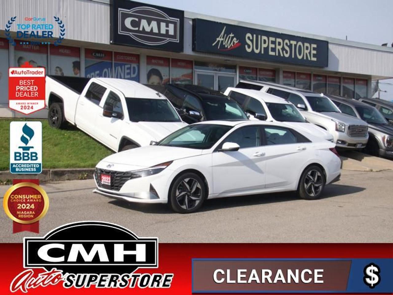 <b>HYBRID !! NAVIGATION, REAR CAMERA, PARKING SENSORS, ADAPTIVE CRUISE, LANE KEEP, BLIND SPOT, APPLE CARPLAY, ANDROID AUTO, SUNROOF, LEATHER, HEATED SEATS, HEATED STEERING WHEEL, DUAL CLIMATE CONTROL, REMOTE START, DIGITAL DASH, 17-INCH ALLOY WHEELS</b><br>  <br>CMH certifies that all vehicles meet DOUBLE the Ministry standards for Brakes and Tires<br><br> <br>    This  2023 Hyundai Elantra Hybrid is for sale today. <br> <br>This 2023 Elantra was made to be the sharpest compact sedan on the road. With tons of technology packed into the spacious and comfortable interior, along with bold and edgy styling inside and out, this family sedan makes the unexpected your daily driver.This  sedan has 47,131 kms. Its  white in colour  . It has an automatic transmission and is powered by a  139HP 1.6L 4 Cylinder Engine. <br> <br> Our Elantra Hybrids trim level is Luxury. This Elantra Luxury Hybrid features an ultra-efficient drivetrain, and takes infotainment and luxury to new levels with tech features like the Bose Premium Audio System, Blue Link wi-fi, and even more surprises while style and comfort features like two tone leather seats, a sunroof, and chrome trim make your cabin a sanctuary. This Elantra is also equipped with an advanced safety suite including lane keep assist, forward and rear collision assist, driver monitoring, blind spot assist, and automatic highbeams. The incredible feature list continues with heated power seats for comfort while voice activated, touch screen infotainment including wireless connectivity with Android Auto, Apple CarPlay, and Bluetooth keeps you connected. Aluminum wheels and gorgeous styling make sure you stand out in a crowd while heated power side mirrors, proximity keyless entry with hands free cargo access, and a rear view camera make every day easier. This vehicle has been upgraded with the following features: Hybrid,  Leather Seats,  Sunroof,  Premium Audio,  Wi-fi,  Heated Steering Wheel,  Lane Keep Assist. <br> <br>To apply right now for financing use this link : <a href=https://www.cmhniagara.com/financing/ target=_blank>https://www.cmhniagara.com/financing/</a><br><br> <br/><br>Trade-ins are welcome! Financing available OAC ! Price INCLUDES a valid safety certificate! Price INCLUDES a 60-day limited warranty on all vehicles except classic or vintage cars. CMH is a Full Disclosure dealer with no hidden fees. We are a family-owned and operated business for over 30 years! o~o