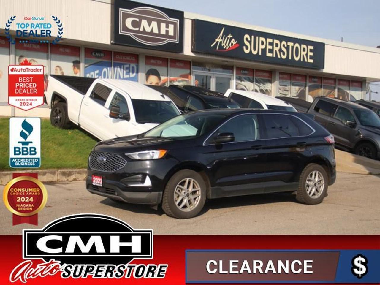 <b>NICELY EQUIPPED !! NAVIGATION, REAR CAMERA, PARKING SENSORS, ADAPTIVE CRUISE, COLLISION SENSORS, LANE KEEPING, BLIND SPOT, APPLE CARPLAY, ACTIVEX SEATING, POWER SEATS, HEATED SEATS, HEATED STEERING WHEEL, POWER LIFTGATE, REMOTE START, 18-IN ALLOY WHEELS<b</b><br>  <br>CMH certifies that all vehicles meet DOUBLE the Ministry standards for Brakes and Tires<br><br> <br>    This  2023 Ford Edge is for sale today. <br> <br>With meticulous attention to detail and amazing style, the Ford Edge seamlessly integrates power, performance and handling with awesome technology to help you multitask your way through the challenges that life throws your way. Made for an active lifestyle and spontaneous getaways, the Ford Edge is as rough and tumble as you are. Push the boundaries and stay connected to the road with this sweet ride!This  SUV has 68,843 kms. Its  agate black metallic in colour  and is major accident free based on the <a href=https://vhr.carfax.ca/?id=NqkwfmBgEwe3/4eubl1pJFaTAFuEeSzO target=_blank>CARFAX Report</a> . It has an automatic transmission and is powered by a  250HP 2.0L 4 Cylinder Engine. <br> <br> Our Edges trim level is SEL. Stepping up to this SEL trim rewards you with plush heated front seats featuring power adjustment and lumbar support, a power liftgate for rear cargo access, a key fob with remote engine start and rear parking sensors, in addition to a 12-inch capacitive infotainment screen bundled with wireless Apple CarPlay and Android Auto, SiriusXM satellite radio, a 6-speaker audio setup, and 4G mobile hotspot internet connectivity. You and yours are assured of optimum road safety, with blind spot detection, rear cross traffic alert, pre-collision assist with automatic emergency braking, lane keeping assist, lane departure warning, forward collision alert, driver monitoring alert, and a rearview camera with an inbuilt washer. Also standard include proximity keyless entry, dual-zone climate control, 60-40 split front folding rear seats, LED headlights with automatic high beams, and even more. This vehicle has been upgraded with the following features: Heated Seats,  Power Liftgate,  Apple Carplay,  Android Auto,  Remote Start,  Ford Co-pilot360,  Lane Keep Assist. <br> To view the original window sticker for this vehicle view this <a href=http://www.windowsticker.forddirect.com/windowsticker.pdf?vin=2FMPK4J92PBA28125 target=_blank>http://www.windowsticker.forddirect.com/windowsticker.pdf?vin=2FMPK4J92PBA28125</a>. <br/><br> <br>To apply right now for financing use this link : <a href=https://www.cmhniagara.com/financing/ target=_blank>https://www.cmhniagara.com/financing/</a><br><br> <br/><br>Trade-ins are welcome! Financing available OAC ! Price INCLUDES a valid safety certificate! Price INCLUDES a 60-day limited warranty on all vehicles except classic or vintage cars. CMH is a Full Disclosure dealer with no hidden fees. We are a family-owned and operated business for over 30 years! o~o