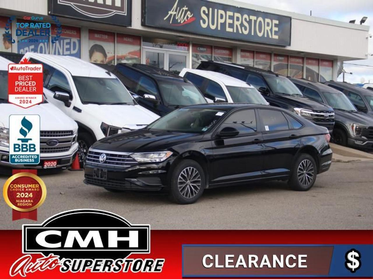 <b>FUEL EFFICIENT !! REAR CAMERA, APPLE CARPLAY, ANDROID AUTO, BLUETOOTH, USB-C PORTS, TOUCH DISPLAY, STEERING WHEEL CONTROLS, CRUISE CONTROL, HEATED FRONT SEATS, POWER WINDOWS, POWER LOCKS, POWER MIRRORS, AIR CONDITIONING, 16-INCH ALLOY WHEELS</b><br>  <br>CMH certifies that all vehicles meet DOUBLE the Ministry standards for Brakes and Tires<br><br> <br>    This  2021 Volkswagen Jetta is for sale today. <br> <br>Redesigned. Not over designed. Rather than adding needless flash, the Jetta has been redesigned for a tasteful, more premium look and feel. One quick glance is all it takes to appreciate the result. Its sporty. Its sleek. It makes a statement without screaming. The overall effect stands out anywhere. Its roomy and well finished interior provides the best of comforts and will help keep this elegant sedan ageless and beautiful for many years to come.This  sedan has 145,029 kms. Its  black in colour  and is major accident free based on the <a href=https://vhr.carfax.ca/?id=lZCsVsb2vhYKCjWB1OZOWQFbVChmCDSl target=_blank>CARFAX Report</a> . It has an automatic transmission and is powered by a  147HP 1.4L 4 Cylinder Engine. <br> <br> Our Jettas trim level is Comfortline. This Jetta Comfortline features awesome aluminum wheels, fully automatic LED headlamps, heated front seats, a 6.5 inch touchscreen infotainment system with Android Auto and Apple CarPlay, air conditioning, cruise control, remote keyless entry, a rear view camera and much more. This vehicle has been upgraded with the following features: Heated Seats,  Led Headlights,  Android Auto,  Apple Carplay,  Touchscreen,  Aluminum Wheels,  App Connect. <br> <br>To apply right now for financing use this link : <a href=https://www.cmhniagara.com/financing/ target=_blank>https://www.cmhniagara.com/financing/</a><br><br> <br/><br>Trade-ins are welcome! Financing available OAC ! Price INCLUDES a valid safety certificate! Price INCLUDES a 60-day limited warranty on all vehicles except classic or vintage cars. CMH is a Full Disclosure dealer with no hidden fees. We are a family-owned and operated business for over 30 years! o~o