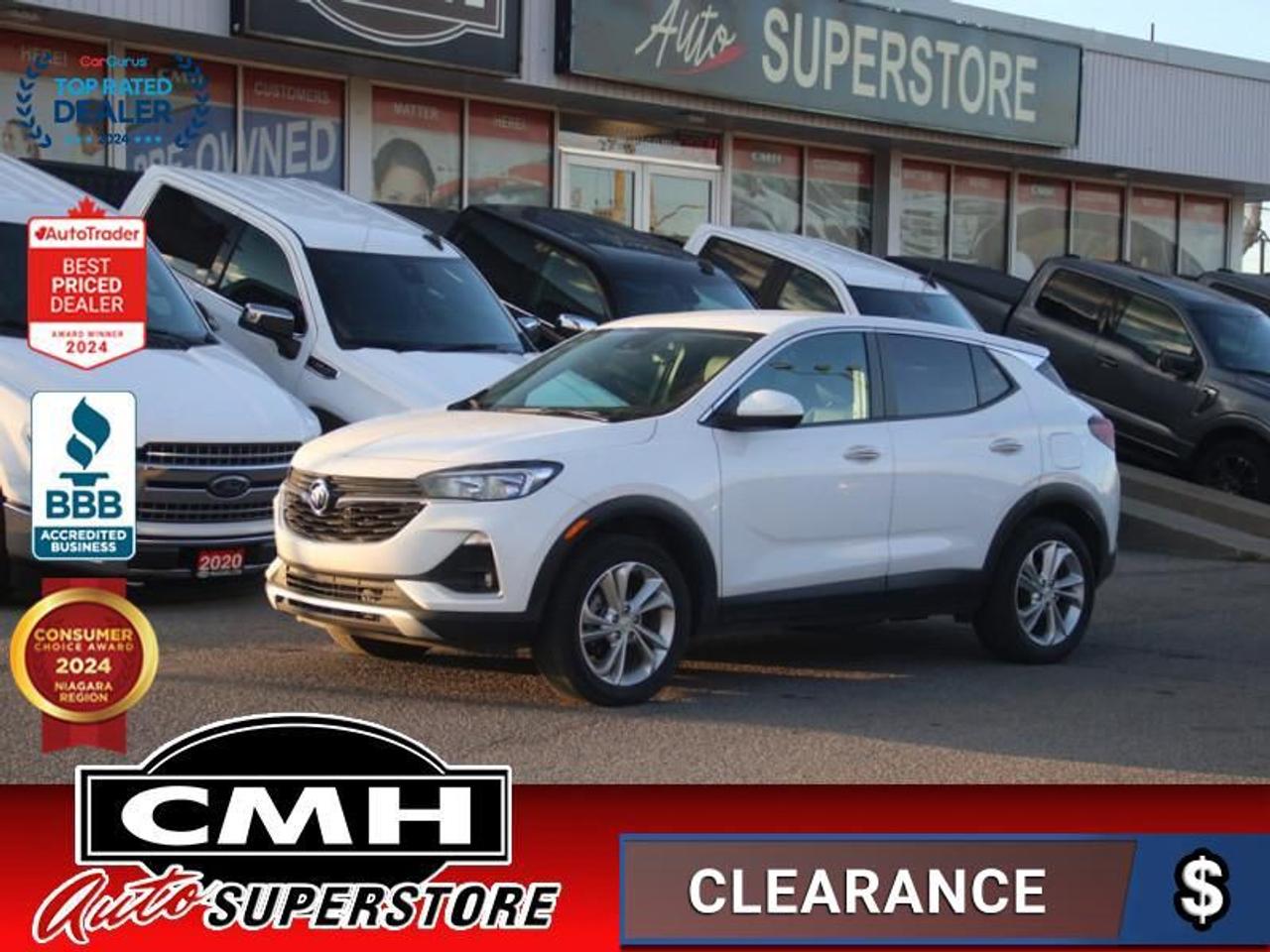 <b>ALL WHEEL DRIVE !! REAR CAMERA, COLLISION SENSORS, LANE DEPARTURE, APPLE CARPLAY, ANDROID AUTO, BLUETOOTH, STEERING WHEEL CONTROLS, CRUISE CONTROL, POWER DRIVER SEAT, HEATED FRONT SEATS, REMOTE START, 18-INCH ALLOY WHEELS<br></b><br>  <br>CMH certifies that all vehicles meet DOUBLE the Ministry standards for Brakes and Tires<br><br> <br>    This  2022 Buick Encore GX is for sale today. <br> <br>With a fresh new look, an impressive powertrain, and an incredible list of modern features, this 2022 Buick Encore GX is more than just a boring compact SUV. It offers unique exterior styling with a sporty and fresh look, while remaining elegant and refined. The drivetrain provides a more engaging driving experience, while managing to be even more fuel efficient and the interior offers a supportive driving experience. No matter where youre headed, the Encore GX is sure to get you there in style!This  SUV has 55,900 kms. Its  summit white in colour  and is major accident free based on the <a href=https://vhr.carfax.ca/?id=RVQLMHmlyvlJGee7+oNBGlalRGBzlD6b target=_blank>CARFAX Report</a> . It has an automatic transmission and is powered by a  155HP 1.3L 3 Cylinder Engine. <br> <br> Our Encore GXs trim level is Preferred. Elevate your weekend in this Encore GX Preferred with comfortable cloth and leatherette seats, premium LED lights, remote keyless entry, an 8 inch touchscreen that is paired with wireless Apple CarPlay, wireless Android Auto, SiriusXM radio and GM OnStar capability. Additional features include Buick Driver Confidence package that includes automatic emergency braking, lane keep assist with lane departure warning, forward collision alert, front pedestrian braking, a following distance indicator, leather wrapped steering wheel, stylish aluminum wheels, heated power side mirrors, chrome trim accents, cruise control plus so much more! This vehicle has been upgraded with the following features: Aluminum Wheels,  Synthetic Leather Seats,  Apple Carplay,  Android Auto,  Lane Keep Assist,  Forward Collision Alert,  Remote Keyless Entry. <br> <br>To apply right now for financing use this link : <a href=https://www.cmhniagara.com/financing/ target=_blank>https://www.cmhniagara.com/financing/</a><br><br> <br/><br>Trade-ins are welcome! Financing available OAC ! Price INCLUDES a valid safety certificate! Price INCLUDES a 60-day limited warranty on all vehicles except classic or vintage cars. CMH is a Full Disclosure dealer with no hidden fees. We are a family-owned and operated business for over 30 years! o~o