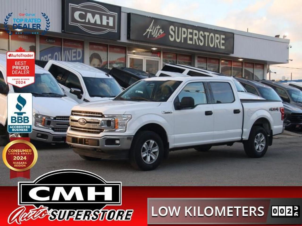 <b>LOW MILEAGE !! V6 4X4 !! REAR CAMERA, COLLISION SENSORS, APPLE CARPLAY, ANDROID AUTO, BLUETOOTH, TOUCH DISPLAY SCREEN, STEERING WHEEL CONTROLS, CRUISE CONTROL, TRAILER TOW PACKAGE W/ BRAKE CONTROLLER, POWER DRIVER SEAT, BED LINER, 17-INCH ALLOYS</b><br>  <br>CMH certifies that all vehicles meet DOUBLE the Ministry standards for Brakes and Tires<br><br> <br>    This  2020 Ford F-150 is for sale today. <br> <br>The perfect truck for work or play, this versatile Ford F-150 gives you the power you need, the features you want, and the style you crave! With high-strength, military-grade aluminum construction, this F-150 cuts the weight without sacrificing toughness. The interior design is first class, with simple to read text, easy to push buttons and plenty of outward visibility.This  Crew Cab 4X4 pickup  has 67,793 kms. Its  oxford white in colour  and is major accident free based on the <a href=https://vhr.carfax.ca/?id=d1o3iSjq2tJTJQmmbnMKGePVIGud3Jta target=_blank>CARFAX Report</a> . It has an automatic transmission and is powered by a  375HP 3.5L V6 Cylinder Engine. <br> <br> Our F-150s trim level is XLT. Upgrading to the class leader, this Ford F-150 XLT comes very well equipped with remote keyless entry, dynamic hitch assist, Ford Co-Pilot360 that features pre-collision assist and automatic emergency braking. Enhanced features include aluminum wheels, chrome exterior accents, SYNC 3 with enhanced voice recognition, Apple CarPlay and Android Auto, FordPass Connect 4G LTE, steering wheel mounted cruise control, a powerful audio system with SiriusXM radio, cargo box lights, power door locks and a rear view camera to help when backing out of a tight spot.<br> To view the original window sticker for this vehicle view this <a href=http://www.windowsticker.forddirect.com/windowsticker.pdf?vin=1FTEW1E42LFB00754 target=_blank>http://www.windowsticker.forddirect.com/windowsticker.pdf?vin=1FTEW1E42LFB00754</a>. <br/><br> <br>To apply right now for financing use this link : <a href=https://www.cmhniagara.com/financing/ target=_blank>https://www.cmhniagara.com/financing/</a><br><br> <br/><br>Trade-ins are welcome! Financing available OAC ! Price INCLUDES a valid safety certificate! Price INCLUDES a 60-day limited warranty on all vehicles except classic or vintage cars. CMH is a Full Disclosure dealer with no hidden fees. We are a family-owned and operated business for over 30 years! o~o
