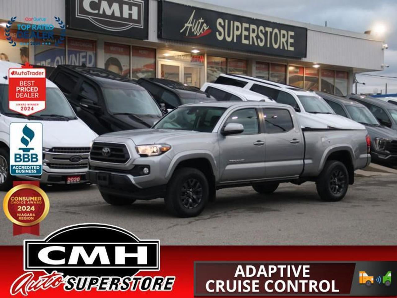 <b>CREW 4X4 !! REAR CAMERA, LANE DEPARTURE, COLLISION SENSORS, ADAPTIVE RADAR CRUISE CONTROL, APPLE CARPLAY, ANDROID AUTO, STEERING WHEEL CONTROLS, AUTO HIGH BEAM, POWER DRIVER SEAT, HEATED SEATS, DUAL CLIMATE CONTROL, BED LINER, 16-INCH ALLOY WHEELS</b><br>  <br>CMH certifies that all vehicles meet DOUBLE the Ministry standards for Brakes and Tires<br><br> <br>    This  2021 Toyota Tacoma is for sale today. <br> <br>This Toyota Tacoma is what happens when a 50+ year legacy of toughness meets a whole lot of modern tech and combines it all into one unstoppable package. Theres also more to this impressive machine than just its aggressive good looks. Inside youll find superior comfort and technology to keep you feeling refreshed during those hard-charging expeditions and its advanced off-road suspension makes sure you get home in one piece. If you find yourself ready for a truck that can actually keep up with your on the go lifestyle, then this Tacoma is a great place to start.This  Crew Cab 4X4 pickup  has 79,974 kms. Its  gray in colour  . It has an automatic transmission and is powered by a  278HP 3.5L V6 Cylinder Engine. <br> <br> Our Tacomas trim level is SR5. Stepping up to this rugged and powerful Tacoma SR5 is a great choice as it comes with everything you need and more such as a 6 foot cargo bed with 400 Watt power outlet, a rear step bumper and an easy lift & lower tailgate, remote keyless entry, heated front seats, a larger 8 inch touchscreen that features Apple CarPlay, Android Auto, wireless streaming audio, a rear view camera and SiriusXM, power heated mirrors and rear underseat storage. Additional features include stylish aluminum wheels, LED running lights, a leather wrapped steering wheel, a power drivers seat, a sliding rear window, Toyota Safety Sense that includes lane departure warning, automatic highbeam assist, dynamic radar cruise control and pedestrian detection plus much more.<br> <br>To apply right now for financing use this link : <a href=https://www.cmhniagara.com/financing/ target=_blank>https://www.cmhniagara.com/financing/</a><br><br> <br/><br>Trade-ins are welcome! Financing available OAC ! Price INCLUDES a valid safety certificate! Price INCLUDES a 60-day limited warranty on all vehicles except classic or vintage cars. CMH is a Full Disclosure dealer with no hidden fees. We are a family-owned and operated business for over 30 years! o~o