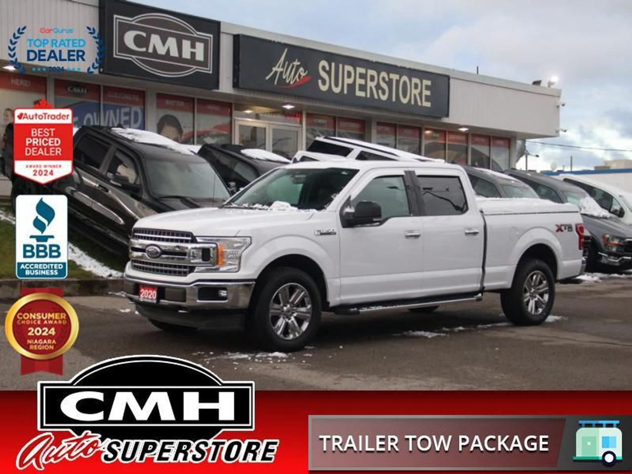 <b>5.0L V8 !! CREW 4X4 !! NAVIGATION, REAR CAMERA, PARKING SENSOR, COLLISION SENSORS, APPLE CARPLAY, ANDROID AUTO, POWER DRIVER SEAT, HEATED SEATS, TOWING CONTROLLER, PREMIUM HARDTOP TONNEAU COVER, SPRAY LINER, POWER ADJUSTABLE PEDALS, 20-INCH ALLOYS</b><br>  <br>CMH certifies that all vehicles meet DOUBLE the Ministry standards for Brakes and Tires<br><br> <br>    This  2020 Ford F-150 is for sale today. <br> <br>The perfect truck for work or play, this versatile Ford F-150 gives you the power you need, the features you want, and the style you crave! With high-strength, military-grade aluminum construction, this F-150 cuts the weight without sacrificing toughness. The interior design is first class, with simple to read text, easy to push buttons and plenty of outward visibility.This  Crew Cab 4X4 pickup  has 143,990 kms. Its  oxford white in colour  and is major accident free based on the <a href=https://vhr.carfax.ca/?id=LZGrOU4SgDKXCFM8Fj6dN7BZyg//915l target=_blank>CARFAX Report</a> . It has an automatic transmission and is powered by a  395HP 5.0L 8 Cylinder Engine. <br> <br> Our F-150s trim level is XLT. Upgrading to the class leader, this Ford F-150 XLT comes very well equipped with remote keyless entry, dynamic hitch assist, Ford Co-Pilot360 that features pre-collision assist and automatic emergency braking. Enhanced features include aluminum wheels, chrome exterior accents, SYNC 3 with enhanced voice recognition, Apple CarPlay and Android Auto, FordPass Connect 4G LTE, steering wheel mounted cruise control, a powerful audio system with SiriusXM radio, cargo box lights, power door locks and a rear view camera to help when backing out of a tight spot.<br> To view the original window sticker for this vehicle view this <a href=http://www.windowsticker.forddirect.com/windowsticker.pdf?vin=1FTFW1E53LKD85291 target=_blank>http://www.windowsticker.forddirect.com/windowsticker.pdf?vin=1FTFW1E53LKD85291</a>. <br/><br> <br>To apply right now for financing use this link : <a href=https://www.cmhniagara.com/financing/ target=_blank>https://www.cmhniagara.com/financing/</a><br><br> <br/><br>Trade-ins are welcome! Financing available OAC ! Price INCLUDES a valid safety certificate! Price INCLUDES a 60-day limited warranty on all vehicles except classic or vintage cars. CMH is a Full Disclosure dealer with no hidden fees. We are a family-owned and operated business for over 30 years! o~o