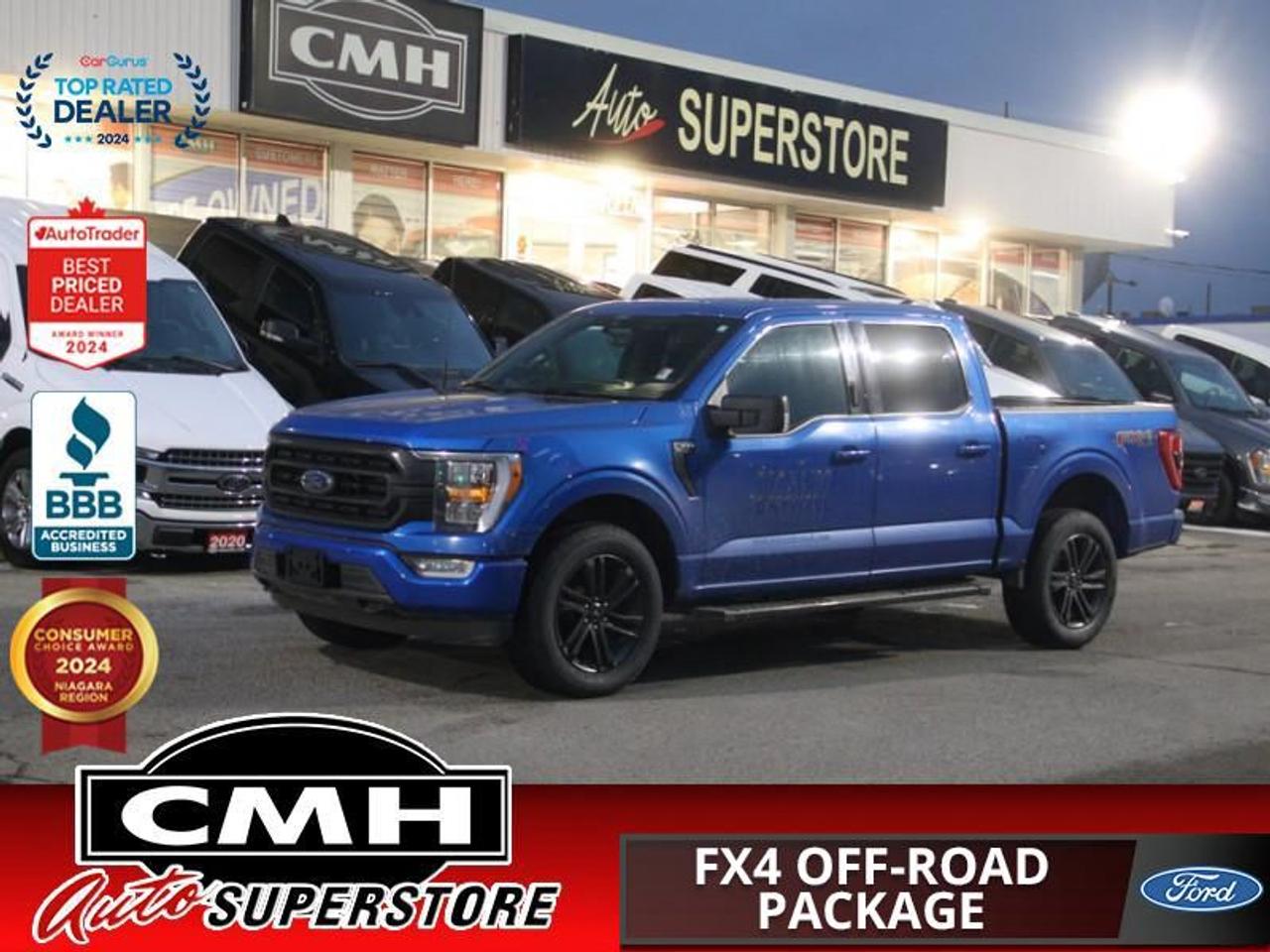 <b>XLT SPORT PACKAGE !! 5.0L V8 !! NAVIGATION, REAR CAMERA, PARKING SENSORS, BLIND SPOT, LANE KEEPING, COLLISION SENSORS, AUTO HIGH BEAM, APPLE CARPLAY, BUCKETS, POWER SEATS, HEATED SEATS, TOWING CONTROLLER, REMOTE START, REAR DEFROSTER, 20-INCH ALLOY WHEELS</b><br>  <br>CMH certifies that all vehicles meet DOUBLE the Ministry standards for Brakes and Tires<br><br> <br>    This  2021 Ford F-150 is for sale today. <br> <br>The perfect truck for work or play, this versatile Ford F-150 gives you the power you need, the features you want, and the style you crave! With high-strength, military-grade aluminum construction, this F-150 cuts the weight without sacrificing toughness. The interior design is first class, with simple to read text, easy to push buttons and plenty of outward visibility. With productivity at the forefront of design, the 2021 F-150 makes use of every single component was built to get the job done right!This  Crew Cab 4X4 pickup  has 228,330 kms. Its  blue in colour  and is major accident free based on the <a href=https://vhr.carfax.ca/?id=S3gg9COB0g14OVG8x+3+Fyt83jf/w/zO target=_blank>CARFAX Report</a> . It has an automatic transmission and is powered by a  400HP 5.0L 8 Cylinder Engine. <br> <br> Our F-150s trim level is XLT. Upgrading to the class leader, this Ford F-150 XLT comes very well equipped with remote keyless entry and remote engine start, dynamic hitch assist, Ford Co-Pilot360 that features lane keep assist, pre-collision assist and automatic emergency braking. Enhanced features include aluminum wheels, chrome exterior accents, SYNC 3 with enhanced voice recognition, Apple CarPlay and Android Auto, FordPass Connect 4G LTE, steering wheel mounted cruise control, a powerful audio system, cargo box lights, power door locks and a rear view camera to help when backing out of a tight spot.<br> To view the original window sticker for this vehicle view this <a href=http://www.windowsticker.forddirect.com/windowsticker.pdf?vin=1FTFW1E56MKE13053 target=_blank>http://www.windowsticker.forddirect.com/windowsticker.pdf?vin=1FTFW1E56MKE13053</a>. <br/><br> <br>To apply right now for financing use this link : <a href=https://www.cmhniagara.com/financing/ target=_blank>https://www.cmhniagara.com/financing/</a><br><br> <br/><br>Trade-ins are welcome! Financing available OAC ! Price INCLUDES a valid safety certificate! Price INCLUDES a 60-day limited warranty on all vehicles except classic or vintage cars. CMH is a Full Disclosure dealer with no hidden fees. We are a family-owned and operated business for over 30 years! o~o