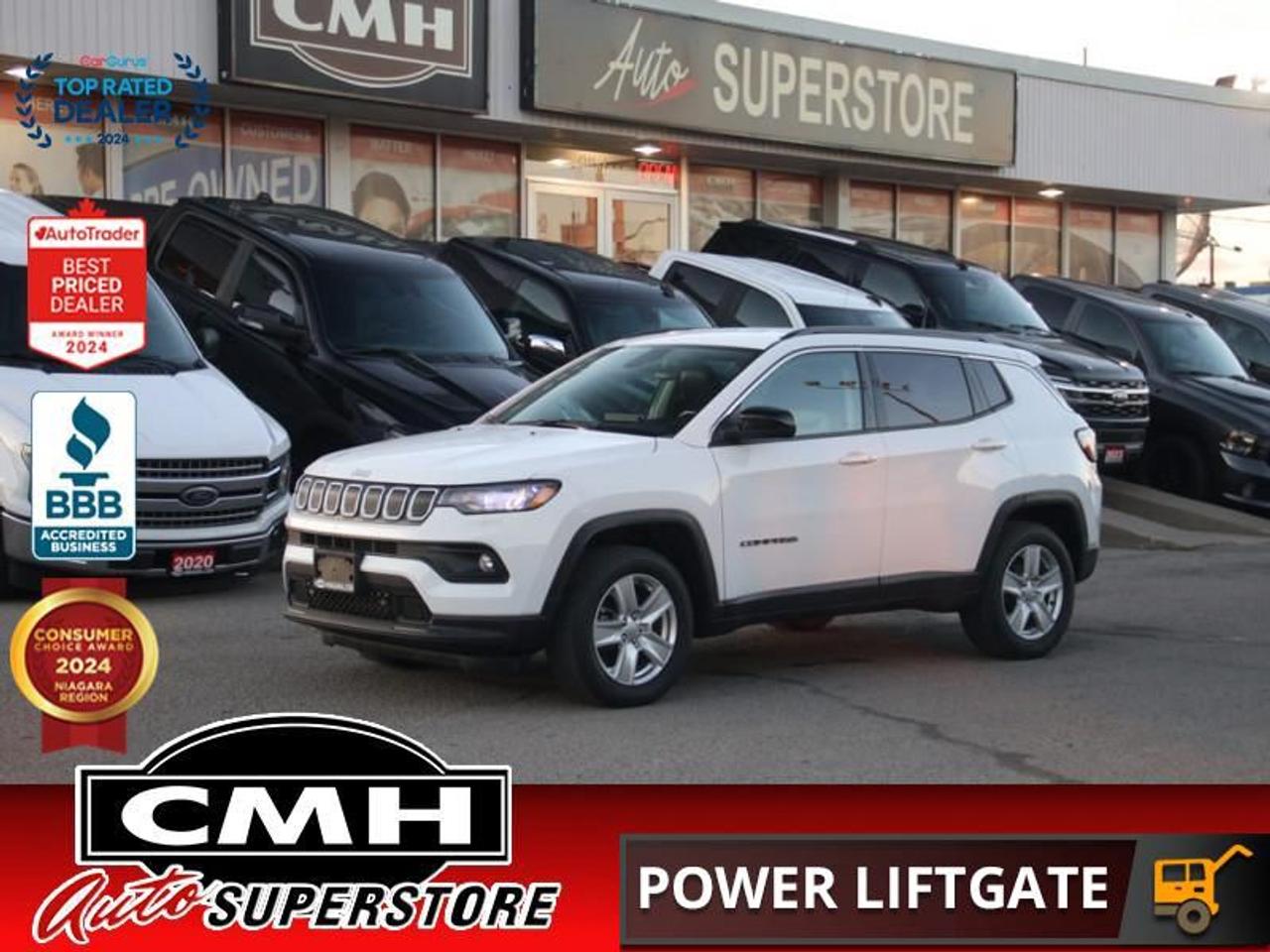 <b>GREAT FEATURES !! 4X4 !! NAVIGATION, REAR CAMERA, APPLE CARPLAY, ANDROID AUTO, BLUETOOTH, STEERING WHEEL CONTROLS, POWER DRIVER SEAT, HEATED SEATS, HEATED STEERING WHEEL, DUAL CLIMATE CONTROL, REMOTE START, POWER LIFTGATE, 17-INCH ALLOY WHEELS</b><br>  <br>CMH certifies that all vehicles meet DOUBLE the Ministry standards for Brakes and Tires<br><br> <br>    This  2022 Jeep Compass is for sale today. <br> <br>From the first look inside this amazing SUV, youll know that youre surrounded in greatness. With stunning interior and exterior finishes plus a convenient driver experience, this Jeep Compass is ready to tackle whatever you put in front of it. This amazing SUV combines modern safety, next gen technology, and rugged capability into an attractive package. This  SUV has 74,441 kms. Its  white in colour  and is major accident free based on the <a href=https://vhr.carfax.ca/?id=dJgTHMCRpP6E3OM22+ekW85Bmrja+zSH target=_blank>CARFAX Report</a> . It has an automatic transmission and is powered by a  177HP 2.4L 4 Cylinder Engine. <br> <br> Our Compasss trim level is North. Find your true north with the Compass North. This trim comes standard with a heated steering wheel, remote start, automatic air conditioning, and proximity keyless entry. This exciting Compass comes with the Uconnect 5 infotainment system featuring Apple CarPlay, Android Auto, Bluetooth, and wi-fi. Other great features include heated seats, remote keyless entry, rear camera, and LED lights.<br> To view the original window sticker for this vehicle view this <a href=http://www.chrysler.com/hostd/windowsticker/getWindowStickerPdf.do?vin=3C4NJDBB2NT131806 target=_blank>http://www.chrysler.com/hostd/windowsticker/getWindowStickerPdf.do?vin=3C4NJDBB2NT131806</a>. <br/><br> <br>To apply right now for financing use this link : <a href=https://www.cmhniagara.com/financing/ target=_blank>https://www.cmhniagara.com/financing/</a><br><br> <br/><br>Trade-ins are welcome! Financing available OAC ! Price INCLUDES a valid safety certificate! Price INCLUDES a 60-day limited warranty on all vehicles except classic or vintage cars. CMH is a Full Disclosure dealer with no hidden fees. We are a family-owned and operated business for over 30 years! o~o