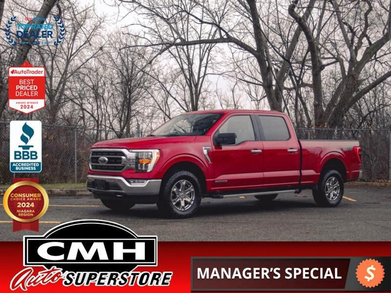 <b>OVER $10,000 IN FACTORY UPGRADES !! HYBRID 4X4 !! NAVIGATION, REAR CAMERA, PARK SENSORS, LANE KEEP, COLLISION SENSORS, BLIND SPOT, AUTO HIGH BEAM, APPLE CARPLAY, TOW CONTROLLER, POWER HEATED SEATS, DUAL CLIMATE CONTROL, REMOTE START, 18-INCH CHROME WHEELS</b><br>  <br>CMH certifies that all vehicles meet DOUBLE the Ministry standards for Brakes and Tires<br><br> <br>    This  2021 Ford F-150 is for sale today. <br> <br>The perfect truck for work or play, this versatile Ford F-150 gives you the power you need, the features you want, and the style you crave! With high-strength, military-grade aluminum construction, this F-150 cuts the weight without sacrificing toughness. The interior design is first class, with simple to read text, easy to push buttons and plenty of outward visibility. With productivity at the forefront of design, the 2021 F-150 makes use of every single component was built to get the job done right!This  Crew Cab 4X4 pickup  has 73,887 kms. Its  red in colour  and is major accident free based on the <a href=https://vhr.carfax.ca/?id=g1lwqPHt+UXszzSqnI4OFjx1+LLMGV3m target=_blank>CARFAX Report</a> . It has an automatic transmission and is powered by a  430HP 3.5L V6 Cylinder Engine. <br> <br> Our F-150s trim level is XLT Hybrid. Upgrading to the class leader, this Ford F-150 XLT comes very well equipped with remote keyless entry and remote engine start, dynamic hitch assist, Ford Co-Pilot360 that features lane keep assist, pre-collision assist and automatic emergency braking. Enhanced features include aluminum wheels, chrome exterior accents, SYNC 3 with enhanced voice recognition, Apple CarPlay and Android Auto, FordPass Connect 4G LTE, steering wheel mounted cruise control, a powerful audio system, cargo box lights, power door locks and a rear view camera to help when backing out of a tight spot.<br> To view the original window sticker for this vehicle view this <a href=http://www.windowsticker.forddirect.com/windowsticker.pdf?vin=1FTFW1ED7MFB72684 target=_blank>http://www.windowsticker.forddirect.com/windowsticker.pdf?vin=1FTFW1ED7MFB72684</a>. <br/><br> <br>To apply right now for financing use this link : <a href=https://www.cmhniagara.com/financing/ target=_blank>https://www.cmhniagara.com/financing/</a><br><br> <br/><br>Trade-ins are welcome! Financing available OAC ! Price INCLUDES a valid safety certificate! Price INCLUDES a 60-day limited warranty on all vehicles except classic or vintage cars. CMH is a Full Disclosure dealer with no hidden fees. We are a family-owned and operated business for over 30 years! o~o