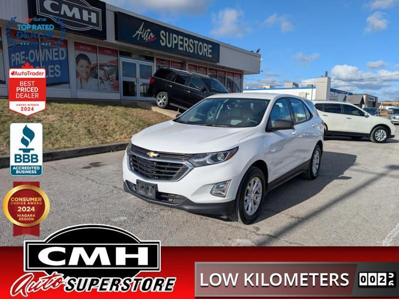 <b>ONLY 90,000 KMS !! ALL WHEEL DRIVE !! REAR CAMERA, APPLE CARPLAY, ANDROID AUTO, BLUETOOTH, AUXILIARY + USB PORTS, STEERING WHEEL CONTROLS, CRUISE CONTROL, HEATED FRONT SEATS, REMOTE START, PROXIMITY KEY, BUTTON START, 17-INCH ALLOY WHEELS<br></b><br>  <br>CMH certifies that all vehicles meet DOUBLE the Ministry standards for Brakes and Tires<br><br> <br>    This  2018 Chevrolet Equinox is for sale today. <br> <br>When Chevrolet designed the Equinox for the all-new 2018 model year, they got every detail just right. Its the perfect size, roomy without being too big. This compact SUV pairs eye-catching style with a spacious and versatile cabin thats been thoughtfully designed to put you at the centre of attention. This mid size crossover also comes packed with desirable technology and safety features. For a mid sized SUV, its hard to beat this Chevrolet Equinox. This  SUV has 89,719 kms. Its  white in colour  . It has an automatic transmission and is powered by a  170HP 1.5L 4 Cylinder Engine. <br> <br> Our Equinoxs trim level is LS. This Equinox LS comes loaded with aluminum wheels, a 7 inch touchscreen display with Apple CarPlay and Android Auto, active aero shutters for better fuel economy and power heated side mirrors. It also has a remote engine start, heated front seats, a rear view camera, 4G WiFi capability, steering wheel with audio and cruise controls, Teen Driver technology, Bluetooth streaming audio, StabiliTrak electronic stability control and a split folding rear seat to make loading and unloading large objects a breeze! <br> <br>To apply right now for financing use this link : <a href=https://www.cmhniagara.com/financing/ target=_blank>https://www.cmhniagara.com/financing/</a><br><br> <br/><br>Trade-ins are welcome! Financing available OAC ! Price INCLUDES a valid safety certificate! Price INCLUDES a 60-day limited warranty on all vehicles except classic or vintage cars. CMH is a Full Disclosure dealer with no hidden fees. We are a family-owned and operated business for over 30 years! o~o
