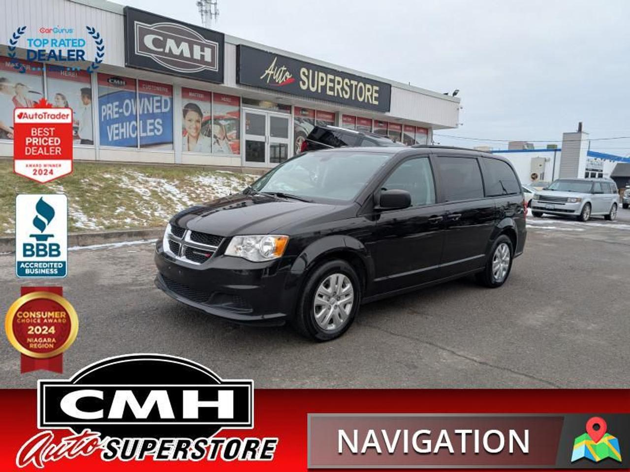 <b>ONE OWNER !! GREAT FAMILY VEHICLE !! NAVIGATION, REAR CAMERA, BLUETOOTH, TOUCH DISPLAY SCREEN, STEERING WHEEL CONTROLS, CRUISE CONTROL, DUAL MANUAL TEMPERATURE CONTROL, FULL STOW N GO, POWER GROUP, AIR CONDITIONING, 17-IN STEEL WHEELS W/ PLASTIC COVERS</b><br>  <br>CMH certifies that all vehicles meet DOUBLE the Ministry standards for Brakes and Tires<br><br> <br>    This  2020 Dodge Grand Caravan is for sale today. <br> <br>With unbeatable value, this Grand Caravan offers a lot of options, versatility, and functionality at a phenomenal price. If you need a reliable, practical, and fuel efficient family hauler, then this Dodge Grand Caravan is your best bet. A real value for families, dont miss out on this amazing minivan.This  van has 103,895 kms. Its  black in colour  and is major accident free based on the <a href=https://vhr.carfax.ca/?id=JhEftGJivK9nVFe24SnIv7qn0QD24WDc target=_blank>CARFAX Report</a> . It has an automatic transmission and is powered by a  283HP 3.6L V6 Cylinder Engine. <br> <br> Our Grand Caravans trim level is SXT. This Grand Caravan SXT comes with an incredible list of valuable and upgraded options. These features include a comfortable touring suspension, power heated side mirrors, steering wheel mounted audio and cruise controls, power windows and light tint rear glass, power locks with remote keyless entry, a 60-40 split-bench 3rd row seat, Stow N Place roof rack system, driver and front passenger armrests, a ParkView back-up camera and a 4 speaker multimedia system ensures that you stay in comfort and style no matter where youre going.<br> To view the original window sticker for this vehicle view this <a href=http://www.chrysler.com/hostd/windowsticker/getWindowStickerPdf.do?vin=2C4RDGBGXLR231061 target=_blank>http://www.chrysler.com/hostd/windowsticker/getWindowStickerPdf.do?vin=2C4RDGBGXLR231061</a>. <br/><br> <br>To apply right now for financing use this link : <a href=https://www.cmhniagara.com/financing/ target=_blank>https://www.cmhniagara.com/financing/</a><br><br> <br/><br>Trade-ins are welcome! Financing available OAC ! Price INCLUDES a valid safety certificate! Price INCLUDES a 60-day limited warranty on all vehicles except classic or vintage cars. CMH is a Full Disclosure dealer with no hidden fees. We are a family-owned and operated business for over 30 years! o~o
