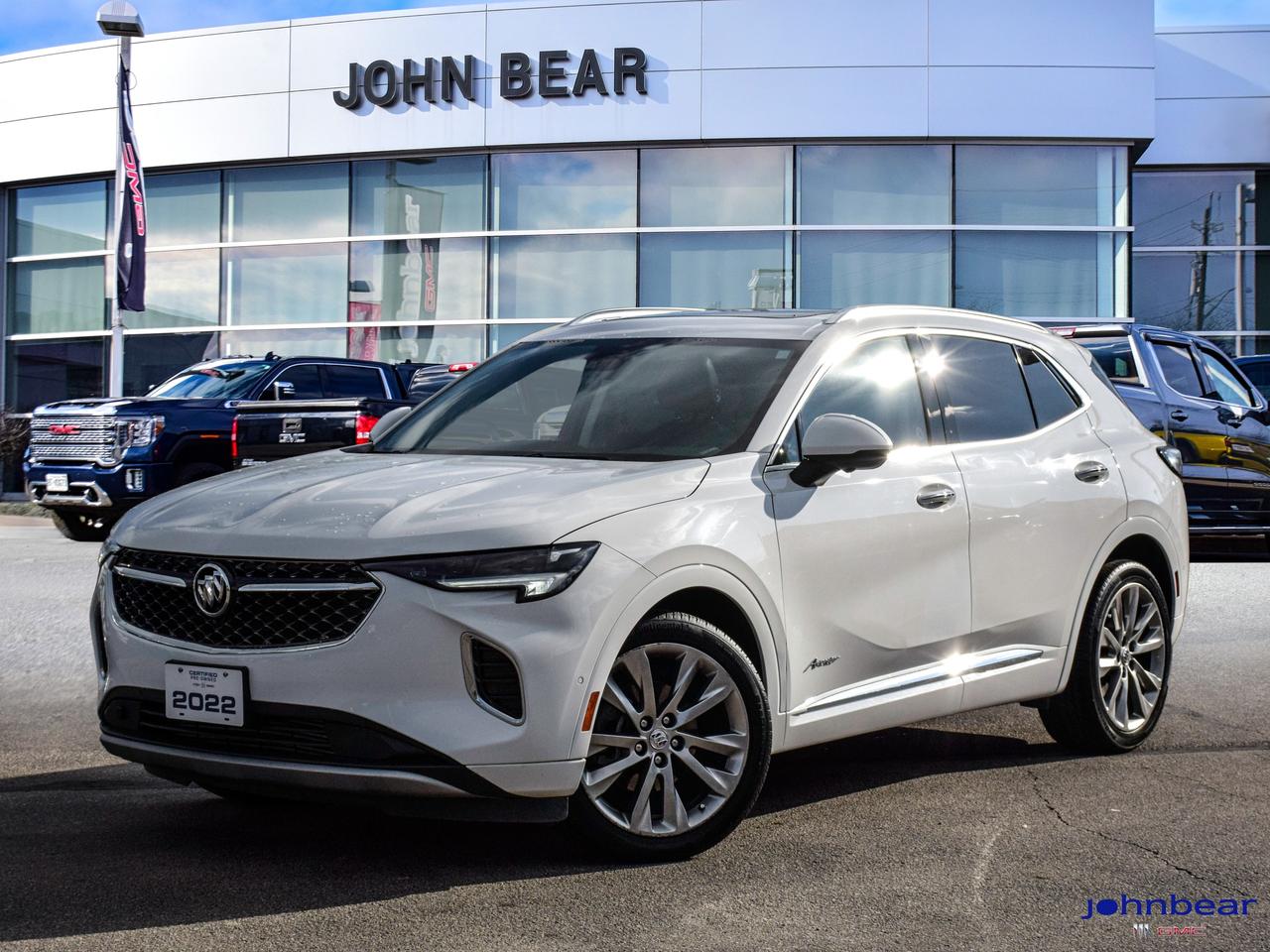 2022 Buick Envision Avenir, TOP OF THE LINE AVENIR, 3.99% FINANCING AVAILABLE      *REMOTE START*, *LEATHER*, *PANORAMIC ROOF*, *NAVIGATION*, *SUNROOF*, *BACK-UP CAMERA*, *NOT A RENTAL*, *LOCAL TRADE*, *GM FACTORY CERTIFIED*, *MOONROOF*, *MARKET VALUE PRICING*, *CLEAN CARFAX REPORT*, *LANE DEPARTURE WARNING*.      2.0L Turbocharged 9-Speed Automatic AWD      Certified. Certification Program Details: * 3.99% APR Financing on Select Models for 24mo* of PreOwned Vehicles * 3-month or 5,000 kilometres Comprehensive Limited Warranty Coverage * 24/7 Roadside Assistance * CARFAX® Vehicle History Report Sirius XM 3 months prepaid service * 150-Point Inspection * 30 Days or 2,500 kilometres exchange privilege SEE DEALER FOR ADDITIONAL DETAILS      John Bear Buick GMC offers many automotive products and services. When you visit our store, what you can expect is quality both in our selection of pre-owned vehicles and from our world-class sales team. We offer Market Based Pricing with some of the best value in the Niagara region.