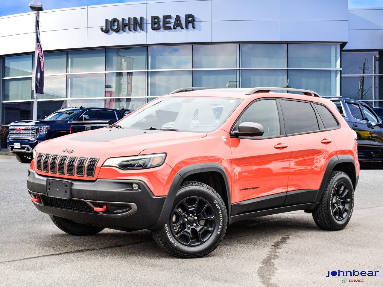 2021 Jeep Cherokee Trailhawk 4WD, 3.2L V6, LEATHER, SUNROOF!!!      *REMOTE START*, *LEATHER*, *PANORAMIC ROOF*, *SUNROOF*, *BACK-UP CAMERA*, *NOT A RENTAL*, *LOCAL TRADE*, *GM FACTORY CERTIFIED*, *MOONROOF*, *MARKET VALUE PRICING*, *ONE OWNER*, *CLEAN CARFAX REPORT*, SUN & SOUND GROUP.      3.2L V6 9-Speed Automatic 4WD  Odometer is 12739 kilometers below market average!    Certified. Certification Program Details: * 3.99% APR Financing on Select Models for 24mo* of PreOwned Vehicles * 3-month or 5,000 kilometres Comprehensive Limited Warranty Coverage * 24/7 Roadside Assistance * CARFAX® Vehicle History Report Sirius XM 3 months prepaid service * 150-Point Inspection * 30 Days or 2,500 kilometres exchange privilege SEE DEALER FOR ADDITIONAL DETAILS      Reviews:    * Cherokee owners tend to be most impressed with the performance of the available V6 engine, a smooth-riding suspension, a powerful and straightforward touchscreen interface, and push-button access to numerous traction-enhancing tools for use in a variety of challenging driving conditions. A flexible and handy cabin, as well as a relatively quiet highway drive, help round out the package. Heres a machine thats built to explore new trails and terrain, while providing a comfortable and compliant ride on the road and highway. Source: autoTRADER.ca      John Bear Buick GMC offers many automotive products and services. When you visit our store, what you can expect is quality both in our selection of pre-owned vehicles and from our world-class sales team. We offer Market Based Pricing with some of the best value in the Niagara region.