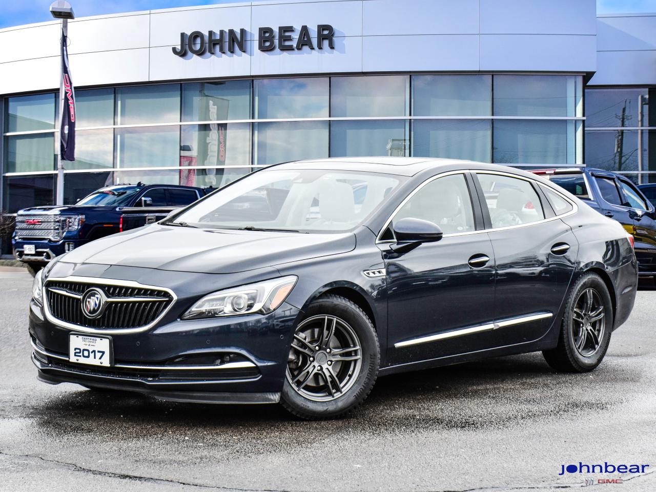 2017 Buick LaCrosse Premium I Group      *REMOTE START*, *LEATHER*, *PANORAMIC ROOF*, *NAVIGATION*, *SUNROOF*, *BACK-UP CAMERA*, *NOT A RENTAL*, *LOCAL TRADE*, *GM FACTORY CERTIFIED*, *MOONROOF*, *MARKET VALUE PRICING*.      3.6L V6 DI 8-Speed Automatic FWD      Certified. Certification Program Details: * 3.99% APR Financing on Select Models for 24mo* of PreOwned Vehicles * 3-month or 5,000 kilometres Comprehensive Limited Warranty Coverage * 24/7 Roadside Assistance * CARFAX® Vehicle History Report Sirius XM 3 months prepaid service * 150-Point Inspection * 30 Days or 2,500 kilometres exchange privilege SEE DEALER FOR ADDITIONAL DETAILS    Awards:    * IIHS Canada Top Safety Pick with optional front crash prevention   * Canadian Car of the Year AJACs Best New Large Premium Car      John Bear Buick GMC offers many automotive products and services. When you visit our store, what you can expect is quality both in our selection of pre-owned vehicles and from our world-class sales team. We offer Market Based Pricing with some of the best value in the Niagara region.