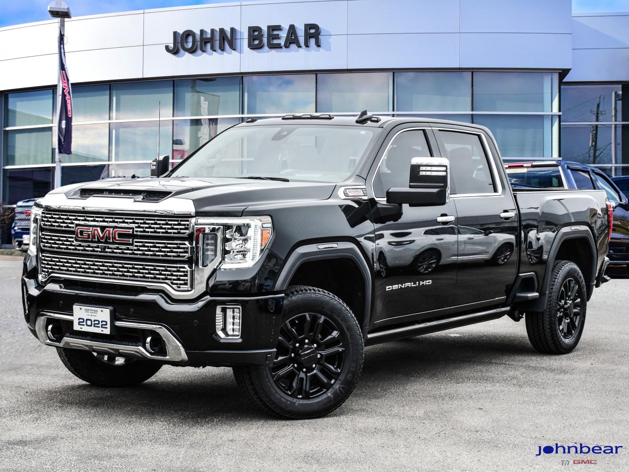 2022 GMC Sierra 2500HD Denali      *REMOTE START*, *LEATHER*, *NAVIGATION*, *SUNROOF*, *BACK-UP CAMERA*, *NOT A RENTAL*, *LOCAL TRADE*, *GM FACTORY CERTIFIED*, *MOONROOF*, *MARKET VALUE PRICING*, *LANE DEPARTURE WARNING*, 10-Speed Automatic, 4WD, Jet Black w/Forge Perforated Leather-Appointed Front Seat Trim.      Duramax 6.6L V8 Turbodiesel 10-Speed Automatic 4WD  Odometer is 21026 kilometers below market average!    Certified. Certification Program Details: * 4.99% APR Financing on Select Models for 24mo* of PreOwned Vehicles * 3-month or 5,000 kilometres Comprehensive Limited Warranty Coverage * 24/7 Roadside Assistance * CARFAX® Vehicle History Report Sirius XM 3 months prepaid service * 150-Point Inspection * 30 Days or 2,500 kilometres exchange privilege SEE DEALER FOR ADDITIONAL DETAILS      John Bear Buick GMC offers many automotive products and services. When you visit our store, what you can expect is quality both in our selection of pre-owned vehicles and from our world-class sales team. We offer Market Based Pricing with some of the best value in the Niagara region.