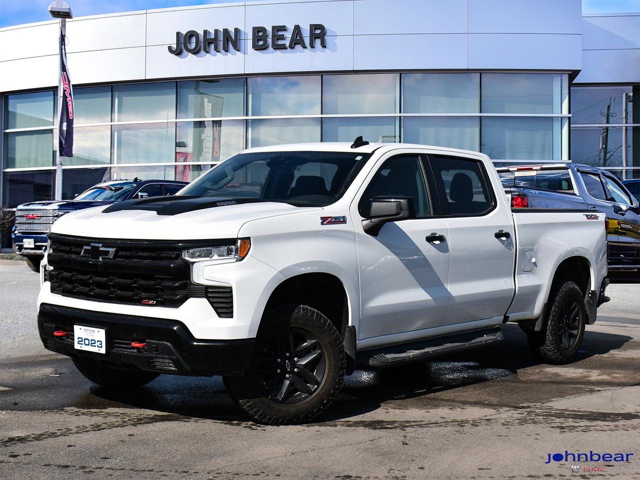 2023 Chevrolet Silverado 1500 LT Trail Boss      *REMOTE START*, *NAVIGATION*, *BACK-UP CAMERA*, *NOT A RENTAL*, *LOCAL TRADE*, *GM FACTORY CERTIFIED*, *MARKET VALUE PRICING*, *LANE DEPARTURE WARNING*, 10-Speed Automatic, 4WD, Jet Black w/Cloth Seat Trim.      Recent Arrival!    3.0L I6 10-Speed Automatic 4WD      Certified. Certification Program Details: * 3.99% APR Financing on Select Models for 24mo* of PreOwned Vehicles * 3-month or 5,000 kilometres Comprehensive Limited Warranty Coverage * 24/7 Roadside Assistance * CARFAX® Vehicle History Report Sirius XM 3 months prepaid service * 150-Point Inspection * 30 Days or 2,500 kilometres exchange privilege SEE DEALER FOR ADDITIONAL DETAILS      John Bear Buick GMC offers many automotive products and services. When you visit our store, what you can expect is quality both in our selection of pre-owned vehicles and from our world-class sales team. We offer Market Based Pricing with some of the best value in the Niagara region.