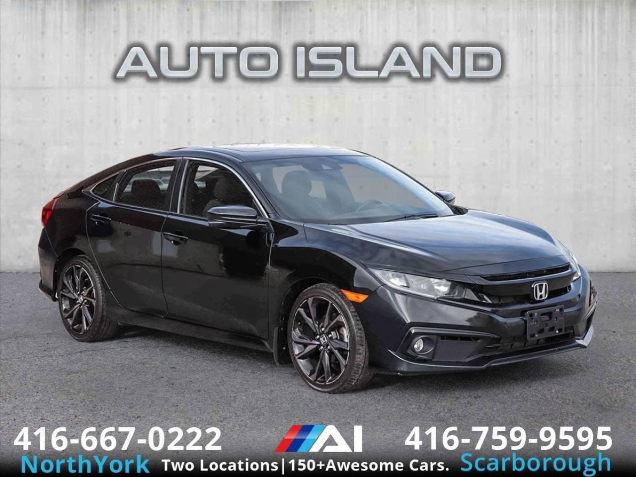 SUNROOF, APPLE CARPLAY & ANDROID AUTO, HEATED SEATS, ALLOY WHEELS, BACKUP CAMERA, REMOTE START, LANE KEEP ASSIST, BLIND SPOT DISPLAY — SPORT TRIM, WELL SERVICED!    This 2020 Honda Civic Sport offers the perfect mix of fun, function, and technology. With its sleek styling and sport-tuned suspension, it stands out from the crowd. Enjoy a sunroof, Apple CarPlay and Android Auto integration, heated front seats, remote start, and a backup camera. Safety and convenience are covered with lane keep assist, adaptive cruise control, and Honda’s blind spot camera system (LaneWatch). Well serviced and well equipped, this Civic Sport is an ideal daily driver with an edge.         Auto Island Inc., North York  2555 Steeles Ave. West    www.autoislandinc.com     4.7 Google Rating and over 150 vehicles in stock, with more arriving daily! We take pride in offering top-quality vehicles and exceptional service. Our full-service mechanical shop is ready for all your maintenance needs, and every vehicle is professionally detailed and inspected – buy with confidence!    Payments as low as $0 down, up to 84 months, OAC. Good credit, bad credit, new credit? No problem – everyone’s approved! Easy online credit application available . Rates starting at 6.95% OAC – please call for details.    Please note: All prices are plus applicable taxes (HST) and licensing. No hidden surprises—just great vehicles and transparent deals. Certification is available for an additional $899. Without certification, as per OMVIC regulations, the vehicle is not drivable, not E-tested, and not certified.    Proudly serving the GTA and beyond: Peel, Halton, Brampton, Toronto, Burlington, Milton, Mississauga, Hamilton, Cambridge, London, Kitchener, Guelph, Orangeville, Newmarket, Barrie, Markham, Bolton, Caledon, Vaughan, Woodbridge, Etobicoke, Oakville, and more.    We carry all makes and models, including Mercedes, BMW, Audi, Jaguar, VW, Maserati, Porsche, Land Rover, Range Rover, Chrysler, Jeep, Honda, Toyota, Lexus, Infiniti, Acura, and more.