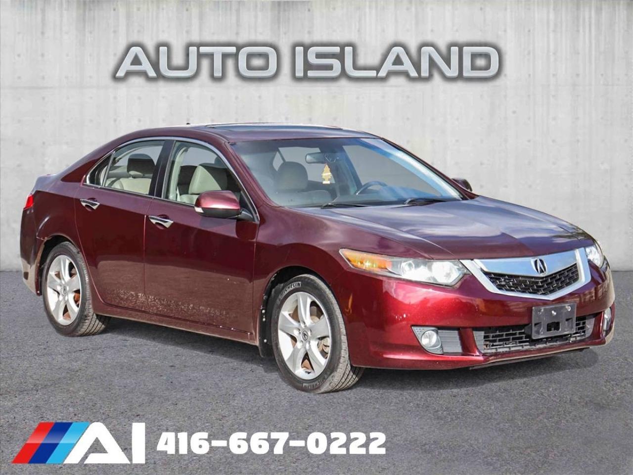 DEALER SERVICED, NAVIGATION, ELS PREMIUM AUDIO, LEATHER, SUNROOF, DUAL-ZONE CLIMATE, BLUETOOTH, HEATED SEATS, HID HEADLIGHTS. This 2009 Acura TSX Tech Package delivers a refined driving experience with its 201 hp 2.4L i-VTEC engine and 5-speed automatic transmission. The Technology Package enhances your journey with voice-activated navigation, a 10-speaker Acura/ELS Surround® Premium Audio System, and real-time traffic updates . Inside, enjoy leather-trimmed seats, a power sunroof, and dual-zone automatic climate control. Safety features include HID headlights, Bluetooth connectivity, and heated front seats.          Auto Island Inc., North York  2555 Steeles Ave. West    www.autoislandinc.com     4.7 Google Rating and over 150 vehicles in stock, with more arriving daily! We take pride in offering top-quality vehicles and exceptional service. Our full-service mechanical shop is ready for all your maintenance needs, and every vehicle is professionally detailed and inspected – buy with confidence!    Payments as low as $0 down, up to 84 months, OAC. Good credit, bad credit, new credit? No problem – everyone’s approved! Easy online credit application available . Rates starting at 6.95% OAC – please call for details.    Please note: All prices are plus applicable taxes (HST) and licensing. No hidden surprises—just great vehicles and transparent deals. Certification is available for an additional $899. Without certification, as per OMVIC regulations, the vehicle is not drivable, not E-tested, and not certified.    Proudly serving the GTA and beyond: Peel, Halton, Brampton, Toronto, Burlington, Milton, Mississauga, Hamilton, Cambridge, London, Kitchener, Guelph, Orangeville, Newmarket, Barrie, Markham, Bolton, Caledon, Vaughan, Woodbridge, Etobicoke, Oakville, and more.    We carry all makes and models, including Mercedes, BMW, Audi, Jaguar, VW, Maserati, Porsche, Land Rover, Range Rover, Chrysler, Jeep, Honda, Toyota, Lexus, Infiniti, Acura, and more.
