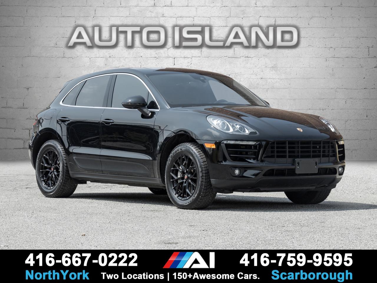BOSE AUDIO, PANORAMIC SUNROOF, LEATHER SEATS, NAVIGATION, BACKUP CAMERA, HEATED SEATS, HEATED STEERING WHEEL, BLIND SPOT MONITORING, POWER LIFTGATE, PREMIUM PACKAGE PLUS, SHOWROOM CONDITION.    This gorgeous black-on-black 2017 Porsche Macan S with the Premium Package Plus delivers an upscale driving experience with standout style and performance. Finished in a sleek exterior and loaded with luxury, it features a panoramic sunroof, full leather interior, and advanced navigation. Enjoy added comfort with heated front and rear seats, a heated steering wheel, and 14-way power seats with memory. Safety is enhanced with blind spot monitoring, front and rear parking sensors, and a backup camera. A power liftgate, tri-zone climate control, and Bose premium audio round out the package, making this well-serviced Macan a refined yet sporty choice.         Auto Island Inc., North York  2555 Steeles Ave. West    www.autoislandinc.com     4.7 Google Rating and over 150 vehicles in stock, with more arriving daily! We take pride in offering top-quality vehicles and exceptional service. Our full-service mechanical shop is ready for all your maintenance needs, and every vehicle is professionally detailed and inspected – buy with confidence!    Payments as low as $0 down, up to 84 months, OAC. Good credit, bad credit, new credit? No problem – everyone’s approved! Easy online credit application available . Rates starting at 6.95% OAC – please call for details.    Please note: All prices are plus applicable taxes (HST) and licensing. No hidden surprises—just great vehicles and transparent deals. Certification is available for an additional $899. Without certification, as per OMVIC regulations, the vehicle is not drivable, not E-tested, and not certified.    Proudly serving the GTA and beyond: Peel, Halton, Brampton, Toronto, Burlington, Milton, Mississauga, Hamilton, Cambridge, London, Kitchener, Guelph, Orangeville, Newmarket, Barrie, Markham, Bolton, Caledon, Vaughan, Woodbridge, Etobicoke, Oakville, and more.    We carry all makes and models, including Mercedes, BMW, Audi, Jaguar, VW, Maserati, Porsche, Land Rover, Range Rover, Chrysler, Jeep, Honda, Toyota, Lexus, Infiniti, Acura, and more.