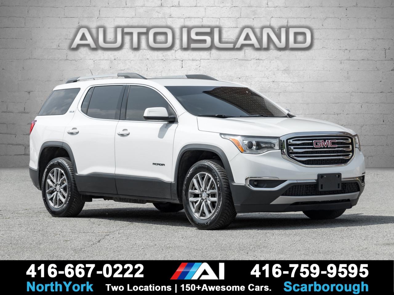 DEALER SERVICED, ALL-WHEEL DRIVE, HEATED SEATS, REMOTE START, POWER DRIVERS SEAT, BACKUP CAMERA, APPLE CARPLAY & ANDROID AUTO, 3RD ROW SEATING — ACCIDENT-FREE AND IN EXCELLENT CONDITION!    This 2018 GMC Acadia SLE-2 AWD adds comfort and convenience to its already capable design. Stay cozy with heated front seats and remote start, while the power driver’s seat and tri-zone climate control enhance every drive. Enjoy smartphone connectivity, a backup camera, and seating for seven, all wrapped in a well-maintained, dealer-serviced package that’s perfect for family life or adventure.         Auto Island Inc., North York  2555 Steeles Ave. West    www.autoislandinc.com     4.7 Google Rating and over 150 vehicles in stock, with more arriving daily! We take pride in offering top-quality vehicles and exceptional service. Our full-service mechanical shop is ready for all your maintenance needs, and every vehicle is professionally detailed and inspected – buy with confidence!    Payments as low as $0 down, up to 84 months, OAC. Good credit, bad credit, new credit? No problem – everyone’s approved! Easy online credit application available . Rates starting at 6.95% OAC – please call for details.    Please note: All prices are plus applicable taxes (HST) and licensing. No hidden surprises—just great vehicles and transparent deals. Certification is available for an additional $899. Without certification, as per OMVIC regulations, the vehicle is not drivable, not E-tested, and not certified.    Proudly serving the GTA and beyond: Peel, Halton, Brampton, Toronto, Burlington, Milton, Mississauga, Hamilton, Cambridge, London, Kitchener, Guelph, Orangeville, Newmarket, Barrie, Markham, Bolton, Caledon, Vaughan, Woodbridge, Etobicoke, Oakville, and more.    We carry all makes and models, including Mercedes, BMW, Audi, Jaguar, VW, Maserati, Porsche, Land Rover, Range Rover, Chrysler, Jeep, Honda, Toyota, Lexus, Infiniti, Acura, and more.