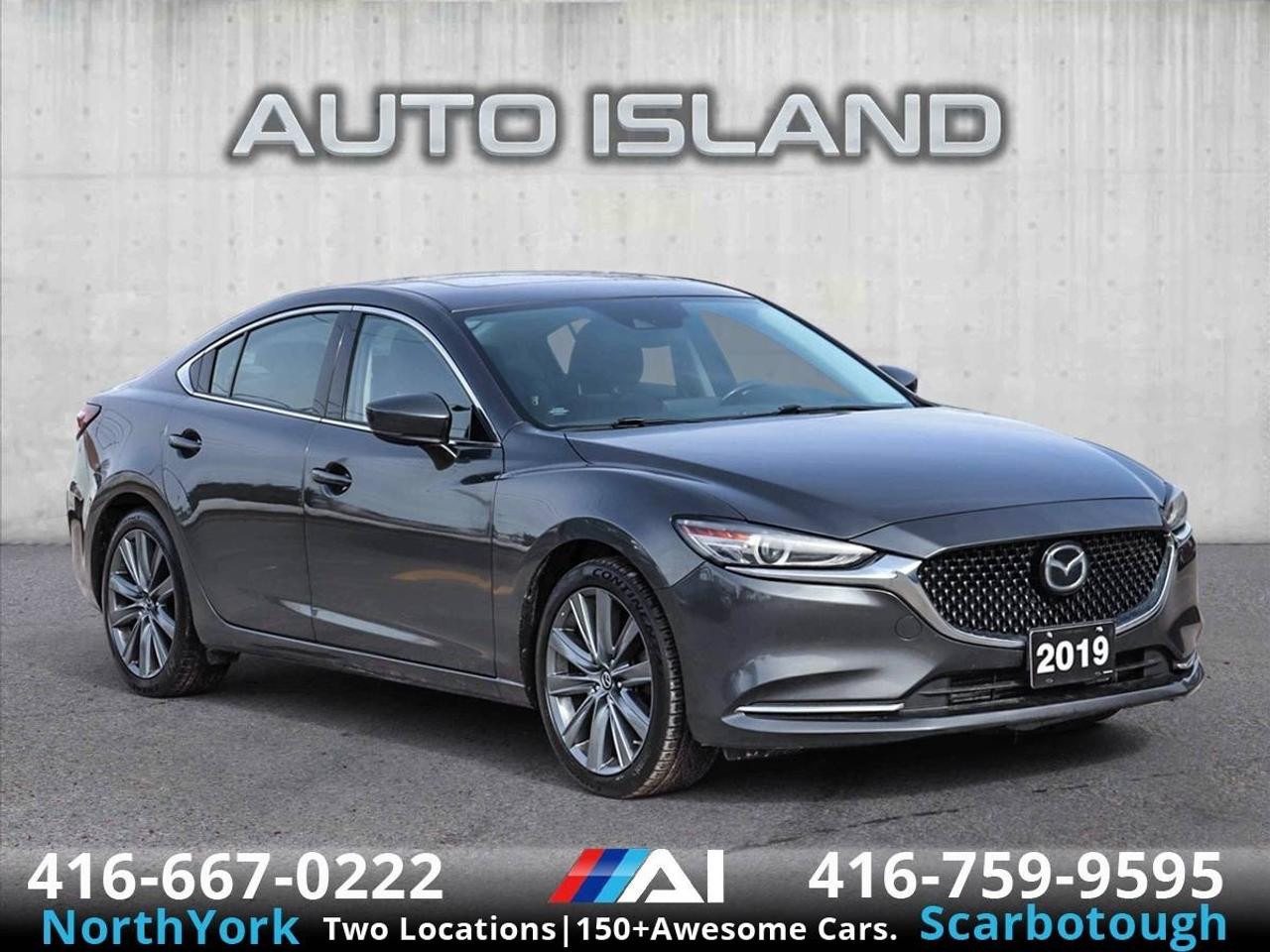 ONE OWNER, ACCIDENT-FREE, DEALER SERVICED, HEAD-UP DISPLAY, BOSE SOUND SYSTEM, LEATHER SEATS, SUNROOF, NAVIGATION, HEATED & VENTILATED SEATS, ADAPTIVE CRUISE, BACKUP CAMERA.     This 2019 Mazda6 GT delivers premium comfort and technology with standout features like a full-colour head-up display, built-in navigation, and a crisp Bose sound system. Inside, you’ll find heated and ventilated leather seats, dual-zone climate control, a power sunroof, and a user-friendly infotainment setup. Advanced safety tech includes adaptive cruise control, blind spot monitoring, and lane keep assist. One-owner, accident-free, and dealer serviced — this Mazda6 GT offers the perfect mix of style, confidence, and reliability.         Auto Island Inc., North York  2555 Steeles Ave. West    www.autoislandinc.com     4.7 Google Rating and over 150 vehicles in stock, with more arriving daily! We take pride in offering top-quality vehicles and exceptional service. Our full-service mechanical shop is ready for all your maintenance needs, and every vehicle is professionally detailed and inspected – buy with confidence!    Payments as low as $0 down, up to 84 months, OAC. Good credit, bad credit, new credit? No problem – everyone’s approved! Easy online credit application available . Rates starting at 6.95% OAC – please call for details.    Please note: All prices are plus applicable taxes (HST) and licensing. No hidden surprises—just great vehicles and transparent deals. Certification is available for an additional $899. Without certification, as per OMVIC regulations, the vehicle is not drivable, not E-tested, and not certified.    Proudly serving the GTA and beyond: Peel, Halton, Brampton, Toronto, Burlington, Milton, Mississauga, Hamilton, Cambridge, London, Kitchener, Guelph, Orangeville, Newmarket, Barrie, Markham, Bolton, Caledon, Vaughan, Woodbridge, Etobicoke, Oakville, and more.    We carry all makes and models, including Mercedes, BMW, Audi, Jaguar, VW, Maserati, Porsche, Land Rover, Range Rover, Chrysler, Jeep, Honda, Toyota, Lexus, Infiniti, Acura, and more.