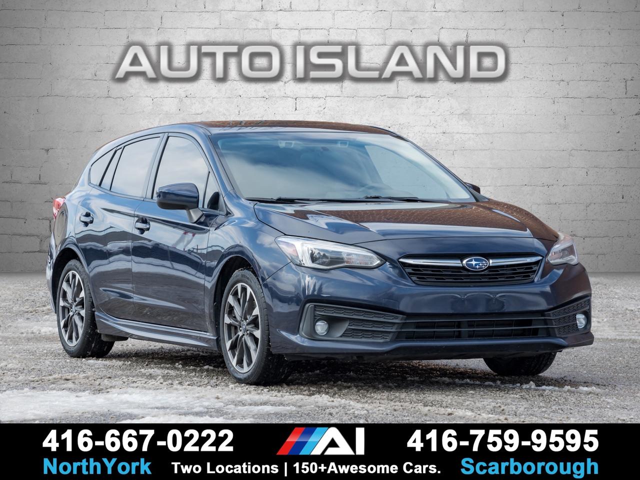 AWD, HEATED SEATS, APPLE CARPLAY/ANDROID AUTO, BACKUP CAMERA, BLIND SPOT MONITORING, 17 ALLOY WHEELS.    This 2020 Subaru Impreza Sport 5-Door Touring combines year-round capability with hatchback practicality and sporty styling. Subaru’s symmetrical all-wheel drive system provides confidence in all weather conditions, while the Sport package adds a more athletic look and feel. Inside, youll find heated seats, Apple CarPlay and Android Auto, a backup camera, and a spacious cabin with flexible cargo space. Efficient, reliable, and versatile, this Impreza is a great fit for commuters, active lifestyles, or anyone looking for the added utility of a hatchback.                 Auto Island Inc., North York  2555 Steeles Ave. West    www.autoislandinc.com     4.7 Google Rating and over 150 vehicles in stock, with more arriving daily! We take pride in offering top-quality vehicles and exceptional service. Our full-service mechanical shop is ready for all your maintenance needs, and every vehicle is professionally detailed and inspected – buy with confidence!    Payments as low as $0 down, up to 84 months, OAC. Good credit, bad credit, new credit? No problem – everyone’s approved! Easy online credit application available . Rates starting at 6.95% OAC – please call for details.    Please note: All prices are plus applicable taxes (HST) and licensing. No hidden surprises—just great vehicles and transparent deals. Certification is available for an additional $899. Without certification, as per OMVIC regulations, the vehicle is not drivable, not E-tested, and not certified.    Proudly serving the GTA and beyond: Peel, Halton, Brampton, Toronto, Burlington, Milton, Mississauga, Hamilton, Cambridge, London, Kitchener, Guelph, Orangeville, Newmarket, Barrie, Markham, Bolton, Caledon, Vaughan, Woodbridge, Etobicoke, Oakville, and more.    We carry all makes and models, including Mercedes, BMW, Audi, Jaguar, VW, Maserati, Porsche, Land Rover, Range Rover, Chrysler, Jeep, Honda, Toyota, Lexus, Infiniti, Acura, and more.