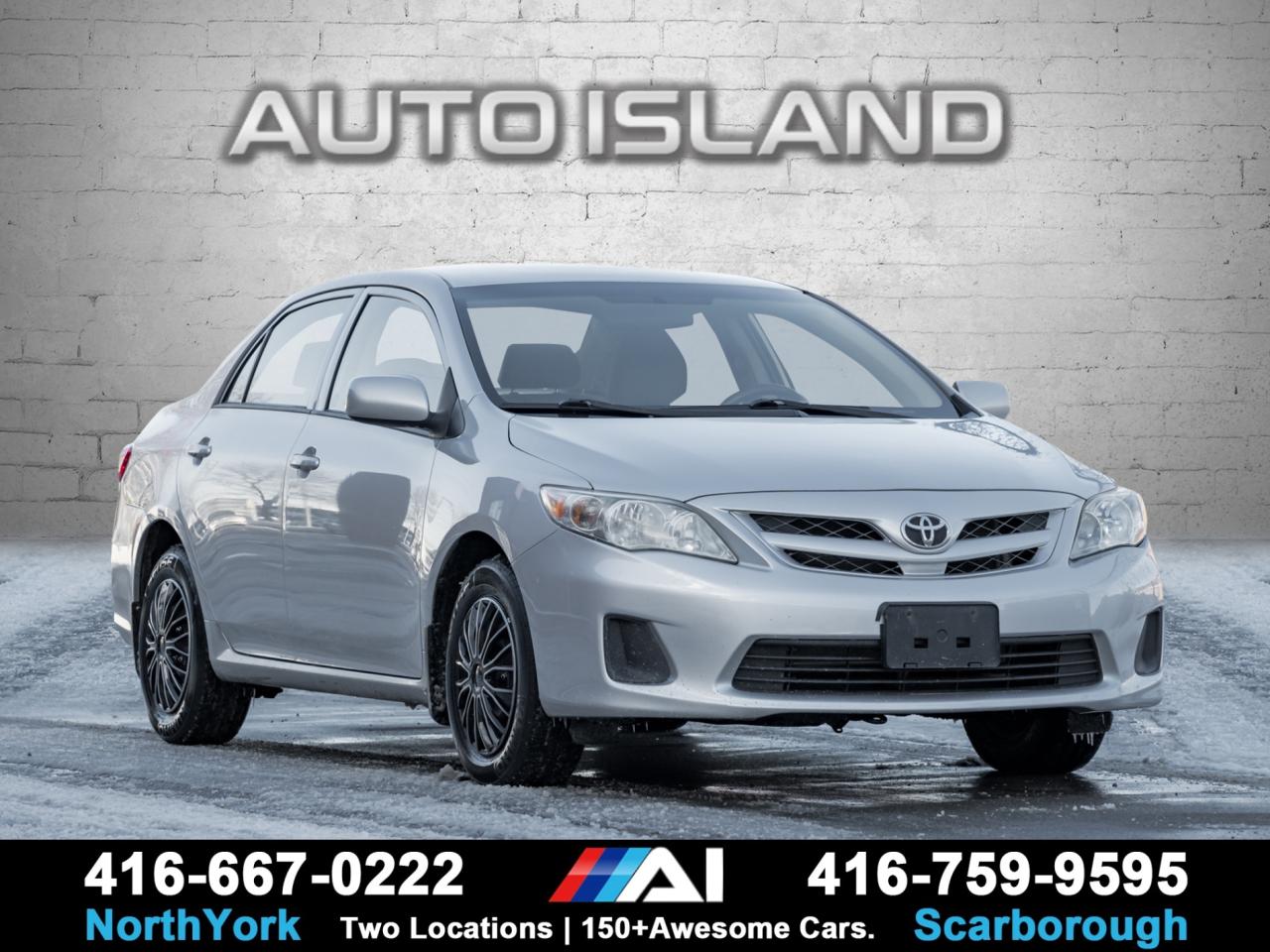 LOW KMS, HEATED SEATS, POWER WINDOWS AND LOCKS, KEYLESS ENTRY, CRUISE CONTROL, AUTOMATIC TRANSMISSION, CONVENIENCE / COMFORT PACKAGE. This 2013 Toyota Corolla offers exactly what most people are looking for in a dependable daily driver — simple, comfortable, and easy to live with. The Convenience/Comfort Package adds everyday touches like heated front seats and power features that make a real difference year round. Smooth to drive, efficient, and known for long-term reliability, this Corolla is a great choice if you want something proven, practical, and well suited for commuting or first-time ownership.    Auto Island Inc., North York  2555 Steeles Ave. West    www.autoislandinc.com     4.7 Google Rating and over 150 vehicles in stock, with more arriving daily! We take pride in offering top-quality vehicles and exceptional service. Our full-service mechanical shop is ready for all your maintenance needs, and every vehicle is professionally detailed and inspected – buy with confidence!    Payments as low as $0 down, up to 84 months, OAC. Good credit, bad credit, new credit? No problem – everyone’s approved! Easy online credit application available . Rates starting at 6.95% OAC – please call for details.    Please note: All prices are plus applicable taxes (HST) and licensing. No hidden surprises—just great vehicles and transparent deals. Certification is available for an additional $899. Without certification, as per OMVIC regulations, the vehicle is not drivable, not E-tested, and not certified.    Proudly serving the GTA and beyond: Peel, Halton, Brampton, Toronto, Burlington, Milton, Mississauga, Hamilton, Cambridge, London, Kitchener, Guelph, Orangeville, Newmarket, Barrie, Markham, Bolton, Caledon, Vaughan, Woodbridge, Etobicoke, Oakville, and more.    We carry all makes and models, including Mercedes, BMW, Audi, Jaguar, VW, Maserati, Porsche, Land Rover, Range Rover, Chrysler, Jeep, Honda, Toyota, Lexus, Infiniti, Acura, and more.