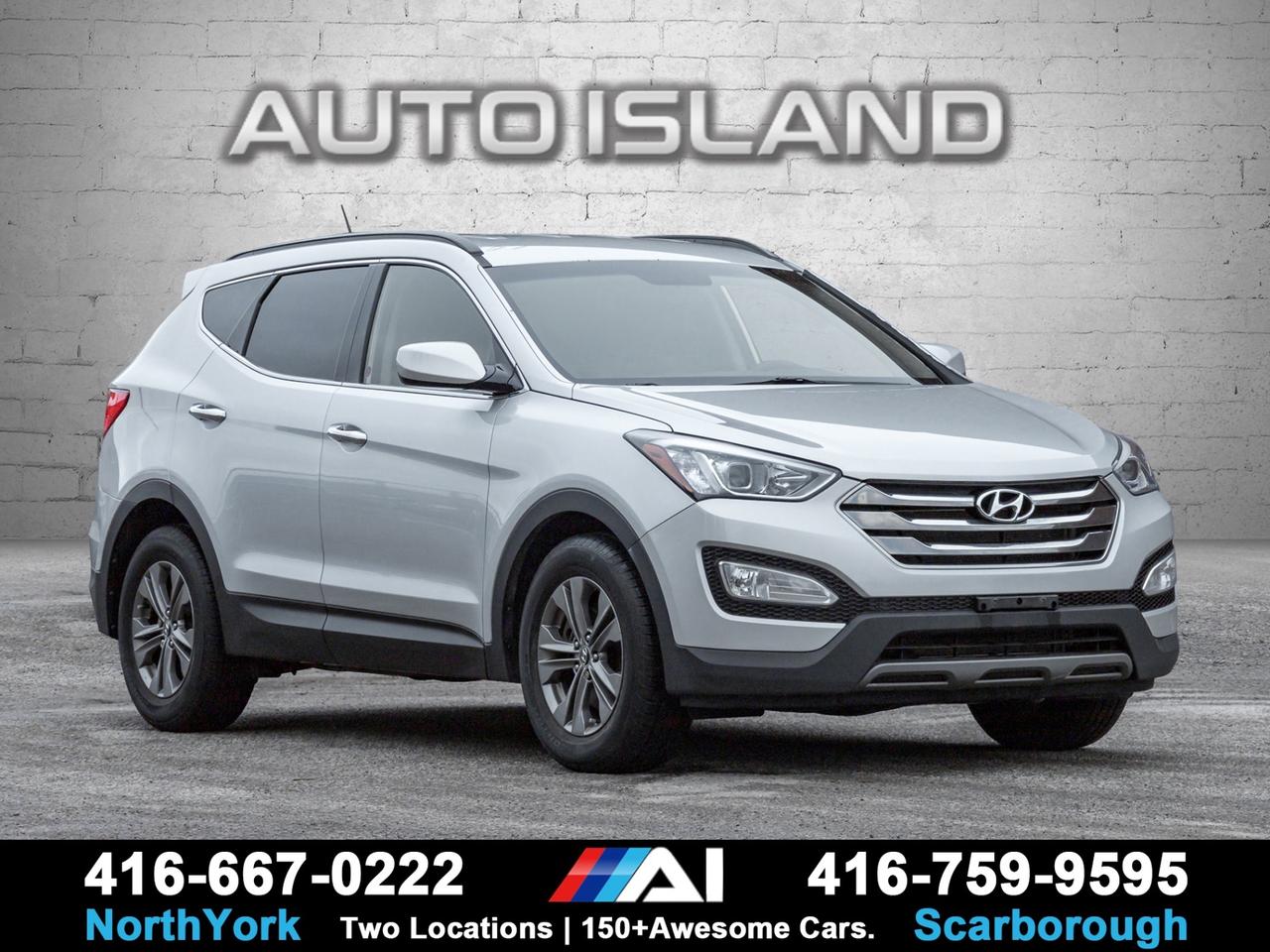 DEALER SERVICED, NO ACCIDENTS, HEATED SEATS, BLUETOOTH, AIR CONDITIONING, CRUISE CONTROL, POWER WINDOWS AND LOCKS.    This 2014 Hyundai Santa Fe Sport FWD has been exceptionally well cared for. Dealer serviced, accident free, and in beautiful condition, it drives smooth and feels solid, exactly how a well-maintained Santa Fe should. It offers a comfortable, roomy interior, good visibility, and the kind of simplicity that makes it easy to own and maintain. A clean, honest SUV that’s ready for daily driving without any surprises.         Auto Island Inc., North York  2555 Steeles Ave. West    www.autoislandinc.com     4.7 Google Rating and over 150 vehicles in stock, with more arriving daily! We take pride in offering top-quality vehicles and exceptional service. Our full-service mechanical shop is ready for all your maintenance needs, and every vehicle is professionally detailed and inspected – buy with confidence!    Payments as low as $0 down, up to 84 months, OAC. Good credit, bad credit, new credit? No problem – everyone’s approved! Easy online credit application available . Rates starting at 6.95% OAC – please call for details.    Please note: All prices are plus applicable taxes (HST) and licensing. No hidden surprises—just great vehicles and transparent deals. Certification is available for an additional $899. Without certification, as per OMVIC regulations, the vehicle is not drivable, not E-tested, and not certified.    Proudly serving the GTA and beyond: Peel, Halton, Brampton, Toronto, Burlington, Milton, Mississauga, Hamilton, Cambridge, London, Kitchener, Guelph, Orangeville, Newmarket, Barrie, Markham, Bolton, Caledon, Vaughan, Woodbridge, Etobicoke, Oakville, and more.    We carry all makes and models, including Mercedes, BMW, Audi, Jaguar, VW, Maserati, Porsche, Land Rover, Range Rover, Chrysler, Jeep, Honda, Toyota, Lexus, Infiniti, Acura, and more.