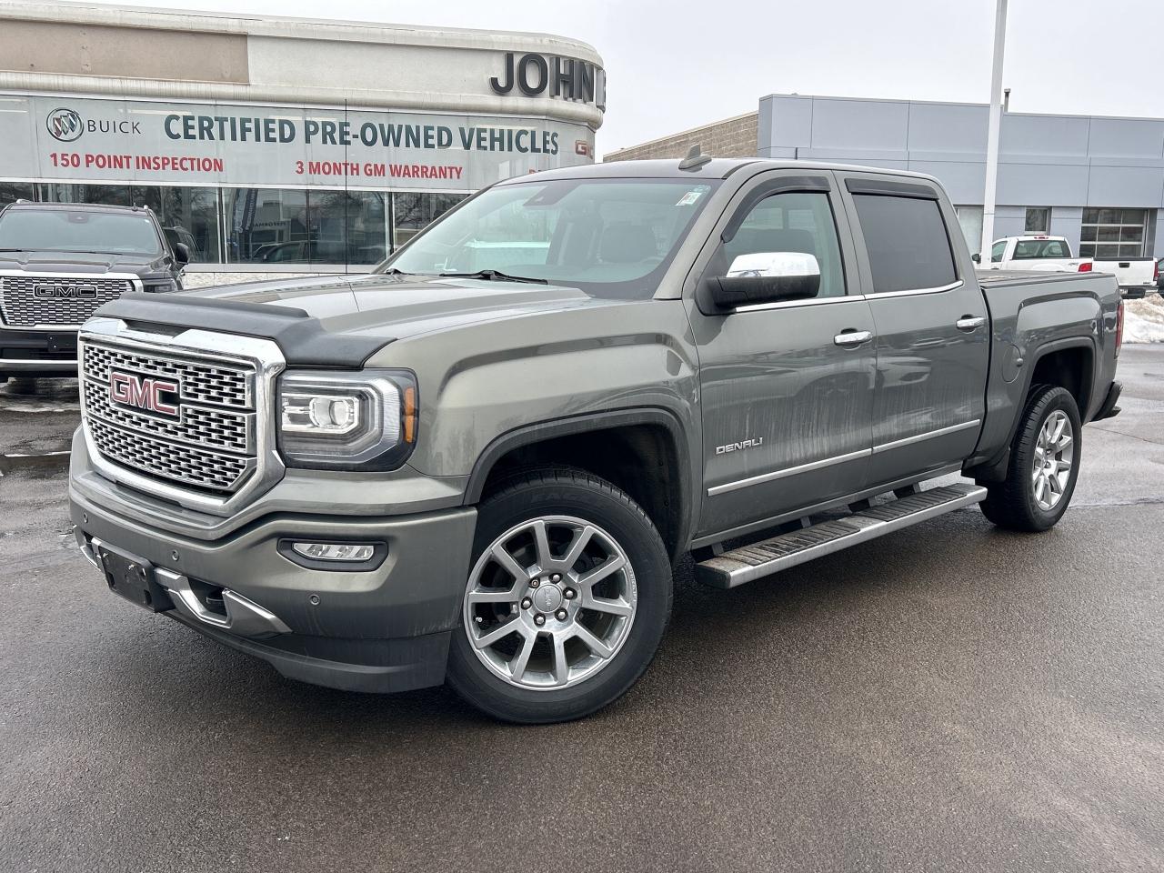2018 GMC Sierra 1500 Denali      *REMOTE START*, *LEATHER*, *NAVIGATION*, *SUNROOF*, *BACK-UP CAMERA*, *NOT A RENTAL*, *LOCAL TRADE*, *GM FACTORY CERTIFIED*, *MOONROOF*, *MARKET VALUE PRICING*, *CLEAN CARFAX REPORT*, 8-Speed Automatic with Overdrive, 4WD, Dark Ash/Jet Black w/Leather Appointed Seat Trim.      Recent Arrival!    EcoTec3 5.3L V8 8-Speed Automatic with Overdrive 4WD  Odometer is 94326 kilometers below market average!    Certified. Certification Program Details: * 3.99% APR Financing on Select Models for 24mo* of PreOwned Vehicles * 3-month or 5,000 kilometres Comprehensive Limited Warranty Coverage * 24/7 Roadside Assistance * CARFAX® Vehicle History Report Sirius XM 3 months prepaid service * 150-Point Inspection * 30 Days or 2,500 kilometres exchange privilege SEE DEALER FOR ADDITIONAL DETAILS      John Bear Buick GMC offers many automotive products and services. When you visit our store, what you can expect is quality both in our selection of pre-owned vehicles and from our world-class sales team. We offer Market Based Pricing with some of the best value in the Niagara region.