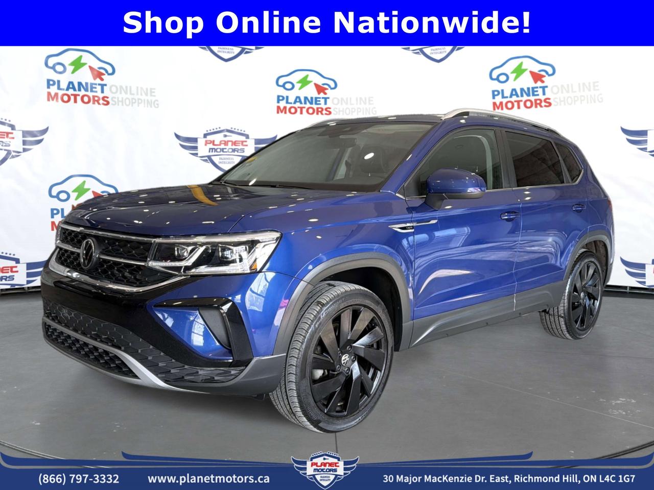 2023 Volkswagen Taos Highline -- 63,600 km, Cornflower Blue, non-smoker.

Top-trim Highline with heated leather, panoramic roof, Apple CarPlay. Clean CARFAX.

QUICK FACTS

KM / Colour / Drive: 63,600 km | Cornflower Blue | All-Wheel Drive
Transmission: Automatic
Warranty: Extended protection plans available OAC
CARFAX: CLEAN -- No accidents reported | Non-smoker confirmed
Interior: French Roast/Titan Black Leather

CONDITION
Planet Motors Near-New Certified -- mechanically inspected,
professionally detailed, cosmetic damage-free.


*** PLANET MOTORS DIFFERENCE - PEACE OF MIND PRICING! ***

CASH PRICE = FINANCE PRICE = THE SAME PRICE!
>>> NO HIDDEN CHARGES - NO CASH SURCHARGES! <
While 99% of dealers charge $1,000-$2,500 EXTRA for cash purchases,
at Planet Motors you pay THE SAME PRICE whether you pay cash or finance!

WHY CHOOSE PLANET MOTORS?
* TRUE TRANSPARENT PRICING - What you see is what you pay
* NO CASH PENALTIES - Pay however you want, same price
* NO FINANCE PRESSURE - Choose whats best for YOU
* HONEST PRICING - No games, no tricks, no surprises
* PEACE OF MIND - Buy with confidence

The price you see is the price you pay - PERIOD.
Cash, finance, bank draft - your choice, same great price!


VEHICLE CERTIFICATION & PRICING

CERTIFICATION STATUS:
As per OMVIC regulations, this vehicle is not certified and not drivable.
> Certification Available: $595 + HST (complete safety inspection included)
> Your Choice: Arrange your own certification at any licensed Ontario facility

WHAT YOU SEE IS WHAT YOU PAY:
- Advertised price is the REAL PRICE (cash or finance - same!)
- Does not include HST (13%) and licensing fees
- Optional certification: $595 + HST
- Buy online or visit us at PlanetMotors.ca


TRADE-IN YOUR VEHICLE - GET PAID IN 48 HOURS!

Our Instant Cash Offer (ICO) program:
* Fair market value - no lowball offers
* Payment in 48 hours - guaranteed
* No haggling, no pressure
* We buy your car even if youre not buying from us

Text 416-985-2277 or visit PlanetMotors.ca for your instant offer.


IMPORTANT INFORMATION

CASH vs FINANCE - YOUR CHOICE, SAME PRICE:
Planet Motors does not charge extra for cash purchases.
Whether you pay cash, finance, or bank draft - you pay the
advertised price. No surcharges. No exceptions.

GENERAL TERMS:
- Pricing for retail customers (dealer/rental pricing may differ)
- Photos may not reflect exact specifications - verify before purchase
- Large payments ($5,000+) are subject to approval for security purposes
- Financing available - competitive rates (O.A.C.)
- All information accurate at the time of posting, subject to change

Experience the Planet Motors Difference!
PlanetMotors.ca | 416-985-2277
30 Major Mackenzie Dr E, Richmond Hill, ON | OMVIC #5482807
