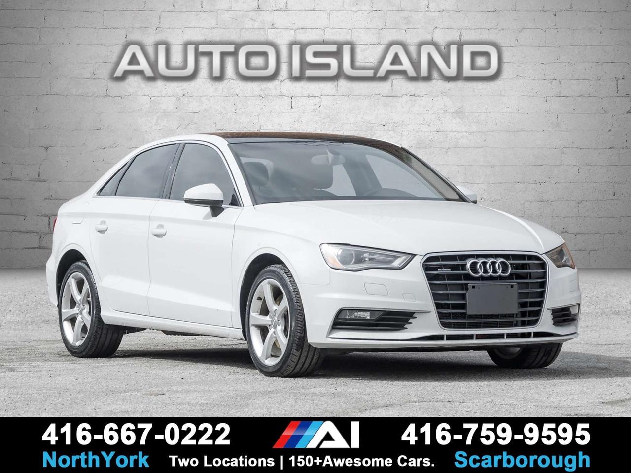 LEATHER, SUNROOF, HEATED SEATS, BLUETOOTH, ALLOY WHEELS, KEYLESS ENTRY.<br><br>This 2015 Audi A3 TFSI Komfort offers a clean, refined driving experience with a well-balanced mix of comfort and performance. The turbocharged engine feels responsive and efficient, while the interior delivers that solid Audi feel with leather seating and a sunroof that opens up the cabin. Heated and power seats make everyday driving easier, and the compact size keeps it nimble around the city. A smart, understated luxury sedan thats easy to enjoy and own.<br><br> <br><br>Auto Island Inc., North York<br>2555 Steeles Ave. West<br><br>www.autoislandinc.com <br><br>4.7 Google Rating and over 150 vehicles in stock, with more arriving daily! We take pride in offering top-quality vehicles and exceptional service. Our full-service mechanical shop is ready for all your maintenance needs, and every vehicle is professionally detailed and inspected  buy with confidence!<br><br>Payments as low as $0 down, up to 84 months, OAC. Good credit, bad credit, new credit? No problem  everyones approved! Easy online credit application available . Rates starting at 6.95% OAC  please call for details.<br><br>Please note: All prices are plus applicable taxes (HST) and licensing. No hidden surprisesjust great vehicles and transparent deals. Certification is available for an additional $899. Without certification, as per OMVIC regulations, the vehicle is not drivable, not E-tested, and not certified.<br><br>Proudly serving the GTA and beyond: Peel, Halton, Brampton, Toronto, Burlington, Milton, Mississauga, Hamilton, Cambridge, London, Kitchener, Guelph, Orangeville, Newmarket, Barrie, Markham, Bolton, Caledon, Vaughan, Woodbridge, Etobicoke, Oakville, and more.<br><br>We carry all makes and models, including Mercedes, BMW, Audi, Jaguar, VW, Maserati, Porsche, Land Rover, Range Rover, Chrysler, Jeep, Honda, Toyota, Lexus, Infiniti, Acura, and more.<br><br> <br><br><br><br><br><br> <br><br><br><br><br><br><br><br><br>