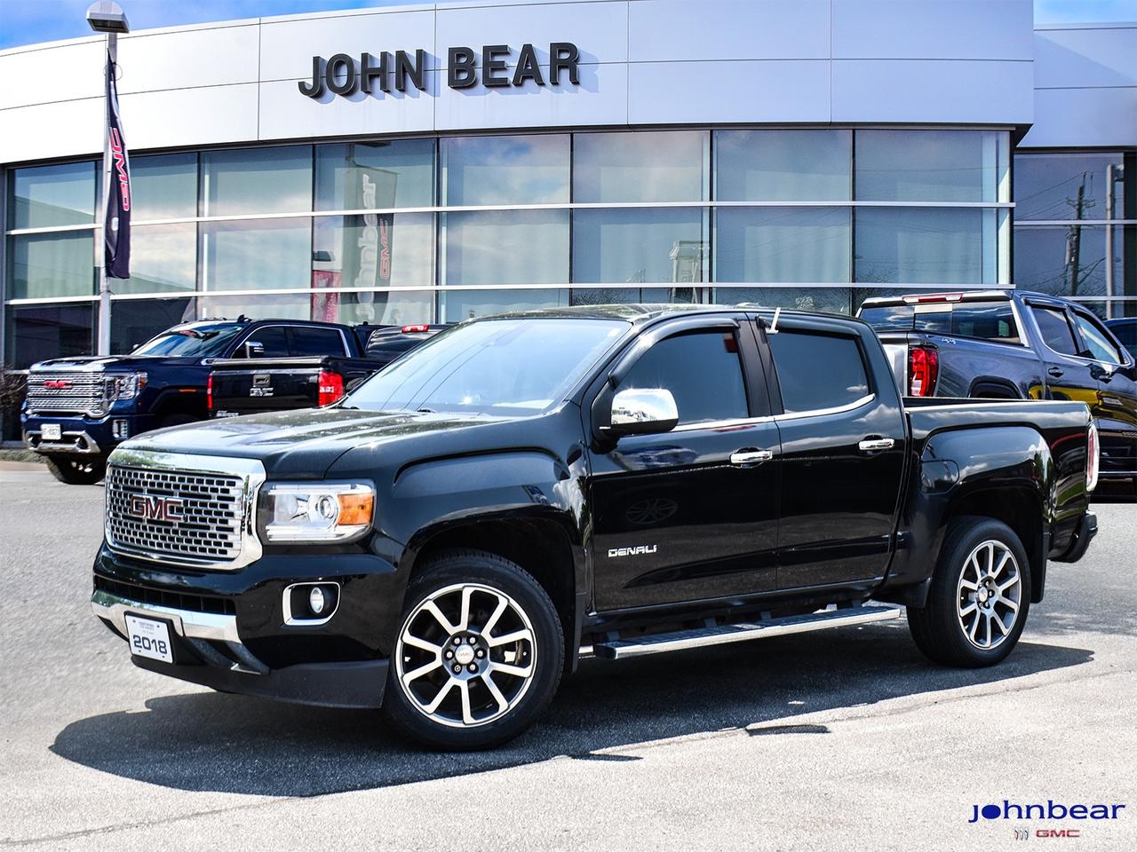 2018 GMC Canyon Denali CREW 4WD!!! GREAT VALUE FOR THE MONEY!!!!  CLEAN VEHICLE WITH 3 MONTH/5,000KM POWERTRAIN WARRANTY!!!      *REMOTE START*, *LEATHER*, *NAVIGATION*, *NOT A RENTAL*, *LOCAL TRADE*, *MARKET VALUE PRICING*, *CLEAN CARFAX REPORT*, CONTRACTORS CAP INCLUDED, POLISHED EXHAUST TIP, MOULDED SPLASH GUARDS, TRAILER PKG.,, 4WD.      Recent Arrival!    V6 8-Speed Automatic 4WD      Certified. Certification Program Details: 30 Days on Safety Related Items.      John Bear Buick GMC offers many automotive products and services. When you visit our store, what you can expect is quality both in our selection of pre-owned vehicles and from our world-class sales team. We offer Market Based Pricing with some of the best value in the Niagara region.
