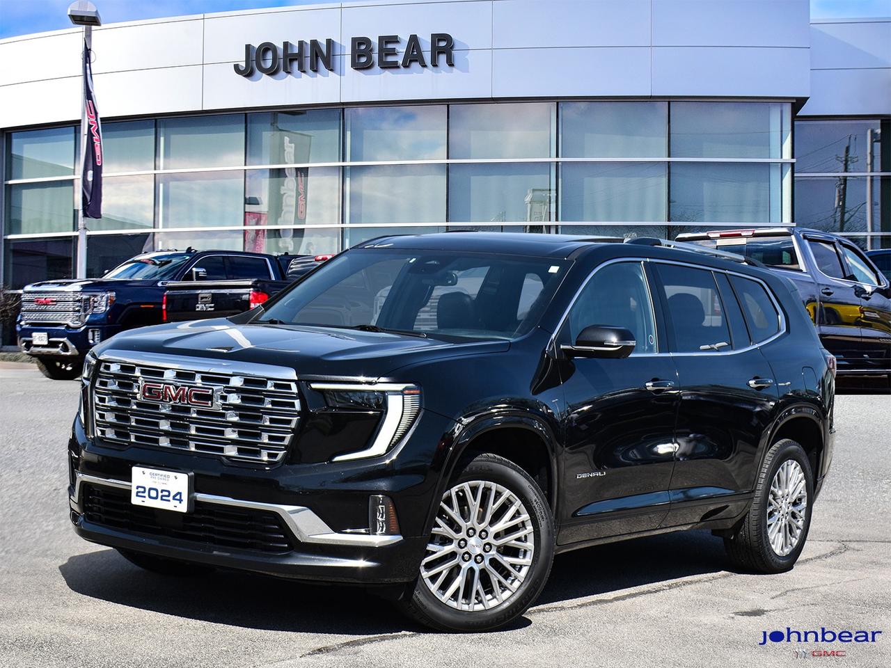 2024 GMC Acadia Denali      *REMOTE START*, *LEATHER*, *PANORAMIC ROOF*, *NAVIGATION*, *SUNROOF*, *BACK-UP CAMERA*, *LOCAL TRADE*, *GM FACTORY CERTIFIED*, *MOONROOF*, *MARKET VALUE PRICING*, *CLEAN CARFAX REPORT*, *LANE DEPARTURE WARNING*, AWD, After Dark Leather.      Recent Arrival!    2.5L DOHC 8-Speed Automatic AWD      Certified. Certification Program Details: * 3.99% APR Financing on Select Models for 24mo* of PreOwned Vehicles * 3-month or 5,000 kilometres Comprehensive Limited Warranty Coverage * 24/7 Roadside Assistance * CARFAX® Vehicle History Report Sirius XM 3 months prepaid service * 150-Point Inspection * 30 Days or 2,500 kilometres exchange privilege SEE DEALER FOR ADDITIONAL DETAILS      John Bear Buick GMC offers many automotive products and services. When you visit our store, what you can expect is quality both in our selection of pre-owned vehicles and from our world-class sales team. We offer Market Based Pricing with some of the best value in the Niagara region.