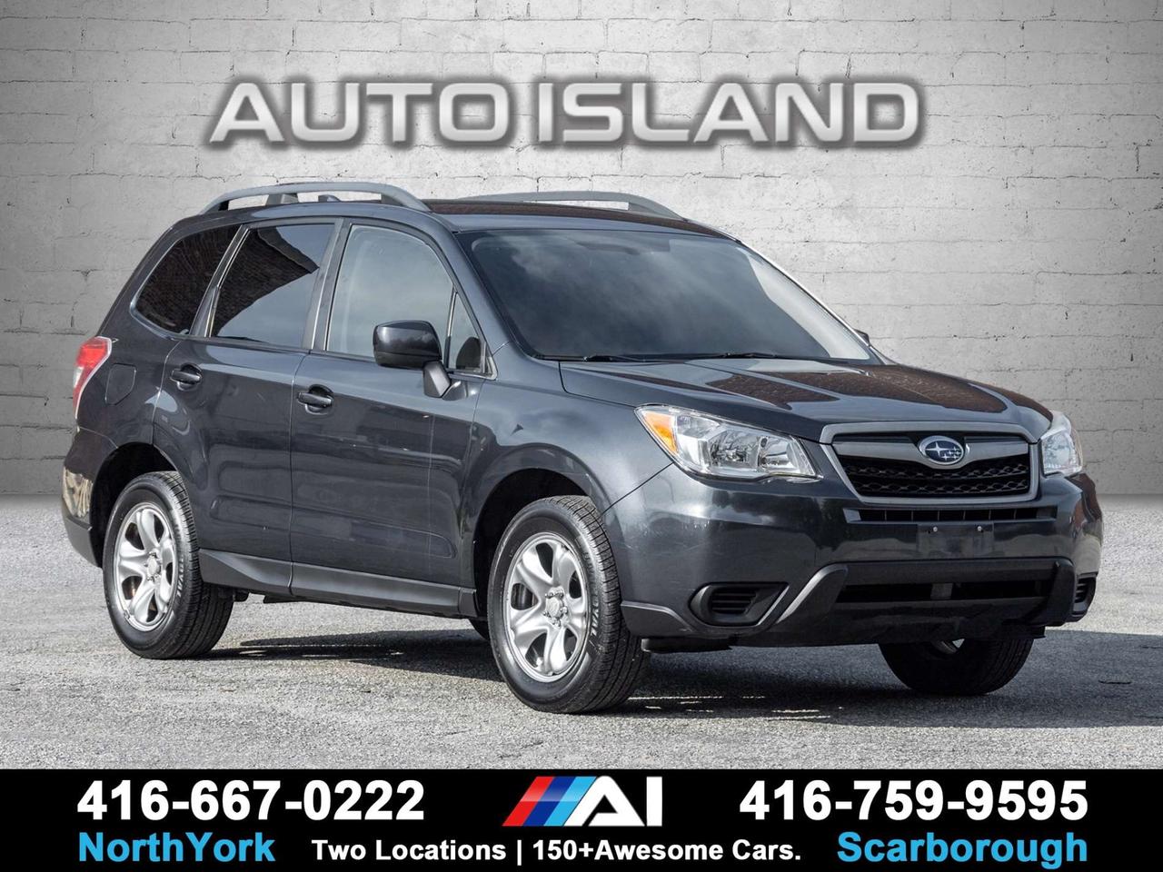 NO ACCIDENTS, 2.5L 4-CYLINDER, SYMMETRICAL AWD, HEATED FRONT SEATS, BLUETOOTH, BACKUP CAMERA, CRUISE CONTROL, POWER WINDOWS & LOCKS, AIR CONDITIONING, ROOF RAILS, STEERING-WHEEL AUDIO CONTROLS.<br><br>This 2016 Subaru Forester 2.5i gives you the practical features you need. It comes standard with Subarus Symmetrical AWD and proven 2.5L four-cylinder engine, giving you dependable all-season capability and a comfortable, efficient drive. Heated front seats are a great bonus for Canadian winters, while the backup camera, Bluetooth, steering-wheel controls, and cruise control make everyday driving convenient. With generous passenger room, excellent visibility, and flexible cargo space, the Forester is a practical SUV thats easy to live with.<br><br>Auto Island Inc., North York<br>2555 Steeles Ave. West<br><br>www.autoislandinc.com <br><br>4.7 Google Rating and over 150 vehicles in stock, with more arriving daily! We take pride in offering top-quality vehicles and exceptional service. Our full-service mechanical shop is ready for all your maintenance needs, and every vehicle is professionally detailed and inspected – buy with confidence!<br><br>Payments as low as $0 down, up to 84 months, OAC. Good credit, bad credit, new credit? No problem – everyone’s approved! Easy online credit application available . Rates starting at 8.49% OAC – please call for details.<br><br>Please note: All prices are plus applicable taxes (HST) and licensing. No hidden surprises—just great vehicles and transparent deals. Certification is available for an additional $999. Without certification, as per OMVIC regulations, the vehicle is not drivable, not E-tested, and not certified.<br><br>Proudly serving the GTA and beyond: Peel, Halton, Brampton, Toronto, Burlington, Milton, Mississauga, Hamilton, Cambridge, London, Kitchener, Guelph, Orangeville, Newmarket, Barrie, Markham, Bolton, Caledon, Vaughan, Woodbridge, Etobicoke, Oakville, and more.<br><br>We carry all makes and models, including Mercedes, BMW, Audi, Jaguar, VW, Maserati, Porsche, Land Rover, Range Rover, Chrysler, Jeep, Honda, Toyota, Lexus, Infiniti, Acura, and more.<br><br> <br><br><br><br><br><br> <br><br><br><br><br><br><br><br><br>
