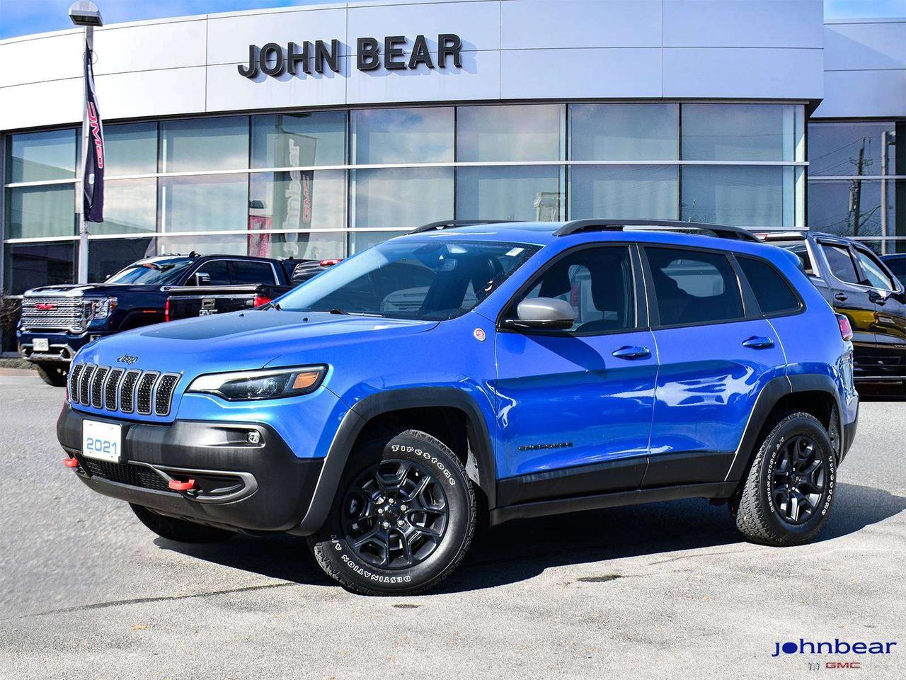 2021 Jeep Cherokee Trailhawk REM START   LEATHER   PAN ROOF   NAVIGATION   ALLOYS   POWER SEAT   LOCAL TRADE  <br><br><br>REMOTE START, WINTER TIRES, LEATHER, PANORAMIC ROOF, NAVIGATION, BACK-UP CAMERA, NOT A RENTAL, LOCAL TRADE, GM FACTORY CERTIFIED, MARKET VALUE PRICING, CLEAN CARFAX REPORT, GM CPO CERTIFIED COMES WITH 3 MONTH/5,000KM POWER TRAIN GMPP WARRANTY.<br><br><br>REM START   LEATHER   PAN ROOF   NAVIGATION   ALLOYS   POWER SEAT   LOCAL TRADE   Pentastar 3.2L V6 VVT 9-Speed Automatic 4WD<br><br><br>Certified. Certification Program Details: * 4.49% APR Financing on Select Models for 24mo* of Pre‐Owned Vehicles<br>* 3-month or 5,000 kilometres Comprehensive Limited Warranty Coverage<br>* 24/7 Roadside Assistance<br>* CARFAX® Vehicle History Report Sirius XM 3 months prepaid service<br>* 150-Point Inspection<br>* 30 Days or 2,500 kilometres exchange privilege<br>SEE DEALER FOR ADDITIONAL DETAILS<br><br><br>John Bear Buick GMC offers many automotive products and services. When you visit our store, what you can expect is quality both in our selection of pre-owned vehicles and from our world-class sales team. We offer Market Based Pricing with some of the best value in the Niagara region.