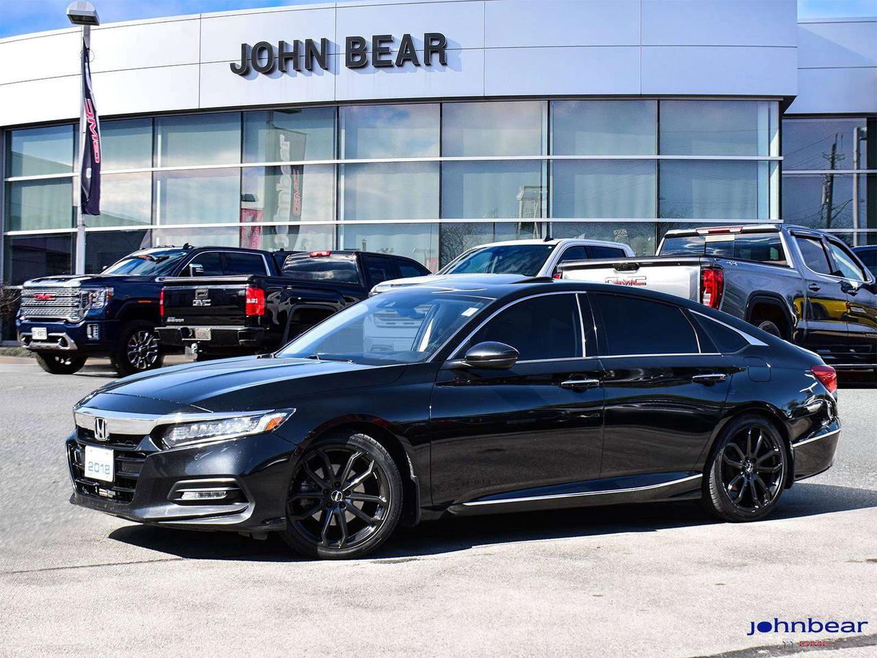 2018 Honda Accord Touring 2.0T<br><br><br>REMOTE START, LEATHER, NAVIGATION, SUNROOF, BACK-UP CAMERA, LOCAL TRADE, MARKET VALUE PRICING, CLEAN CARFAX REPORT, 19 BLACK AFTERMARKET WHEELS, VEHICLE COMES WITH 6 MONTH/10,000KM POWERTRAIN WARRANTY, HEATED AND COOLED SEATS, STEERING CONTROLS, Black w/Leather-Trimmed Seats.<br><br><br>Recent Arrival!<br><br>I4 DOHC 16V Turbocharged 10-Speed Automatic FWD<br><br><br>Certified. Certification Program Details: 6 MONTHS/10,000KM POWERTRAIN WARRANTY, $6,000 MAX PER CLAIM<br><br>Awards:<br>  * JD Power Automotive Performance, Execution and Layout (APEAL) Study   * ALG Residual Value Awards, Residual Value Awards   * NACTOY 2018 North American Car of the Year   * 2018 KBB.com 10 Most Awarded Brands   * 2018 KBB.com Brand Image Awards<br>Kelley Blue Book Brand Image Awards are based on the Brand Watch(tm) study from Kelley Blue Book Market Intelligence. Award calculated among non-luxury shoppers.  For more information, visit www.kbb.com. Kelley Blue Book is a registered trademark of Kelley Blue Book Co., Inc.<br><br><br>John Bear Buick GMC offers many automotive products and services. When you visit our store, what you can expect is quality both in our selection of pre-owned vehicles and from our world-class sales team. We offer Market Based Pricing with some of the best value in the Niagara region.
