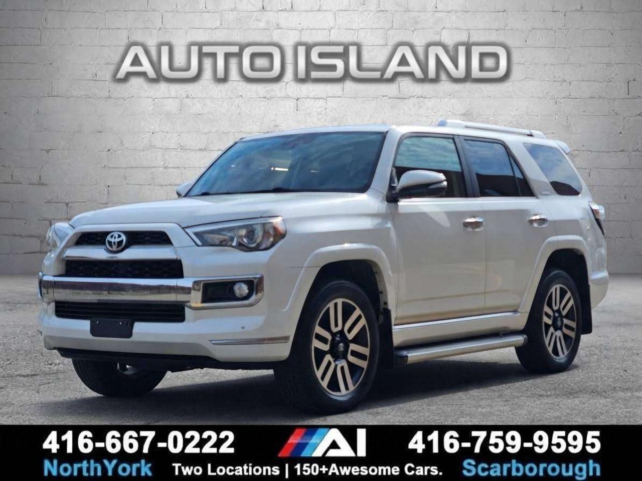 LIMITED, DEALER SERVICED, NO ACCIDENT S, 4WD, 4.0L V6, 270 HP, LEATHER, HEATED & VENTILATED FRONT SEATS, HEATED SECOND-ROW SEATS, HEATED STEERING WHEEL, POWER MOONROOF, NAVIGATION, JBL PREMIUM AUDIO, 15-SPEAKER SOUND SYSTEM, POWER-FOLDING THIRD ROW, POWER LIFTGATE WINDOW, DUAL-ZONE AUTOMATIC CLIMATE CONTROL, BLIND SPOT MONITORING, REAR CROSS-TRAFFIC ALERT, FRONT & REAR PARKING SENSORS, 20 ALLOY WHEELS.<br><br>The 2017 Toyota 4Runner Limited brings together serious body-on-frame SUV capability and an upscale, well-appointed interior. Its proven 4.0L V6 produces 270 hp, paired with a 5-speed automatic transmission and a capable 4WD system. The Limited trim elevates the experience with leather seating, heated and ventilated front seats, heated second-row seats, a heated steering wheel, navigation and JBL premium audio. You also get a power moonroof, 20-inch alloy wheels, blind spot monitoring and rear cross-traffic alert, along with the distinctive Limited styling. With its rugged construction, generous comfort features and dealer-serviced history, this 4Runner offers a compelling balance of long-term practicality and premium SUV appeal. No accidents.<br><br>Auto Island Inc., North York<br>2555 Steeles Ave. West<br><br>www.autoislandinc.com <br><br>4.7 Google Rating and over 150 vehicles in stock, with more arriving daily! We take pride in offering top-quality vehicles and exceptional service. Our full-service mechanical shop is ready for all your maintenance needs, and every vehicle is professionally detailed and inspected – buy with confidence!<br><br>Payments as low as $0 down, up to 84 months, OAC. Good credit, bad credit, new credit? No problem – everyone’s approved! Easy online credit application available . Rates starting at 8.49% OAC – please call for details.<br><br>Please note: All prices are plus applicable taxes (HST) and licensing. No hidden surprises—just great vehicles and transparent deals. Certification is available for an additional $999. Without certification, as per OMVIC regulations, the vehicle is not drivable, not E-tested, and not certified.<br><br>Proudly serving the GTA and beyond: Peel, Halton, Brampton, Toronto, Burlington, Milton, Mississauga, Hamilton, Cambridge, London, Kitchener, Guelph, Orangeville, Newmarket, Barrie, Markham, Bolton, Caledon, Vaughan, Woodbridge, Etobicoke, Oakville, and more.<br><br>We carry all makes and models, including Mercedes, BMW, Audi, Jaguar, VW, Maserati, Porsche, Land Rover, Range Rover, Chrysler, Jeep, Honda, Toyota, Lexus, Infiniti, Acura, and more.<br><br> <br><br><br><br><br><br> <br><br><br><br><br><br><br><br><br>