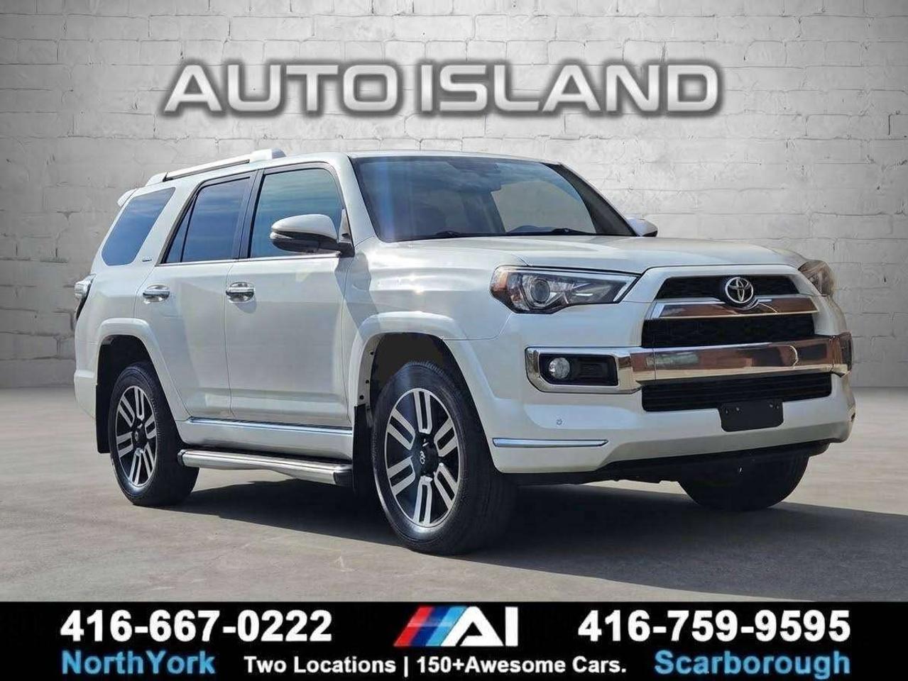 LIMITED, DEALER SERVICED, NO ACCIDENT S, 4WD, 4.0L V6, 270 HP, LEATHER, HEATED & VENTILATED FRONT SEATS, HEATED SECOND-ROW SEATS, HEATED STEERING WHEEL, POWER MOONROOF, NAVIGATION, JBL PREMIUM AUDIO, 15-SPEAKER SOUND SYSTEM, POWER-FOLDING THIRD ROW, POWER LIFTGATE WINDOW, DUAL-ZONE AUTOMATIC CLIMATE CONTROL, BLIND SPOT MONITORING, REAR CROSS-TRAFFIC ALERT, FRONT & REAR PARKING SENSORS, 20 ALLOY WHEELS.<br><br>The 2017 Toyota 4Runner Limited brings together serious body-on-frame SUV capability and an upscale, well-appointed interior. Its proven 4.0L V6 produces 270 hp, paired with a 5-speed automatic transmission and a capable 4WD system. The Limited trim elevates the experience with leather seating, heated and ventilated front seats, heated second-row seats, a heated steering wheel, navigation and JBL premium audio. You also get a power moonroof, 20-inch alloy wheels, blind spot monitoring and rear cross-traffic alert, along with the distinctive Limited styling. With its rugged construction, generous comfort features and dealer-serviced history, this 4Runner offers a compelling balance of long-term practicality and premium SUV appeal. No accidents.<br><br>Auto Island Inc., North York<br>2555 Steeles Ave. West<br><br>www.autoislandinc.com <br><br>4.7 Google Rating and over 150 vehicles in stock, with more arriving daily! We take pride in offering top-quality vehicles and exceptional service. Our full-service mechanical shop is ready for all your maintenance needs, and every vehicle is professionally detailed and inspected – buy with confidence!<br><br>Payments as low as $0 down, up to 84 months, OAC. Good credit, bad credit, new credit? No problem – everyone’s approved! Easy online credit application available . Rates starting at 8.49% OAC – please call for details.<br><br>Please note: All prices are plus applicable taxes (HST) and licensing. No hidden surprises—just great vehicles and transparent deals. Certification is available for an additional $999. Without certification, as per OMVIC regulations, the vehicle is not drivable, not E-tested, and not certified.<br><br>Proudly serving the GTA and beyond: Peel, Halton, Brampton, Toronto, Burlington, Milton, Mississauga, Hamilton, Cambridge, London, Kitchener, Guelph, Orangeville, Newmarket, Barrie, Markham, Bolton, Caledon, Vaughan, Woodbridge, Etobicoke, Oakville, and more.<br><br>We carry all makes and models, including Mercedes, BMW, Audi, Jaguar, VW, Maserati, Porsche, Land Rover, Range Rover, Chrysler, Jeep, Honda, Toyota, Lexus, Infiniti, Acura, and more.<br><br> <br><br><br><br><br><br> <br><br><br><br><br><br><br><br><br>