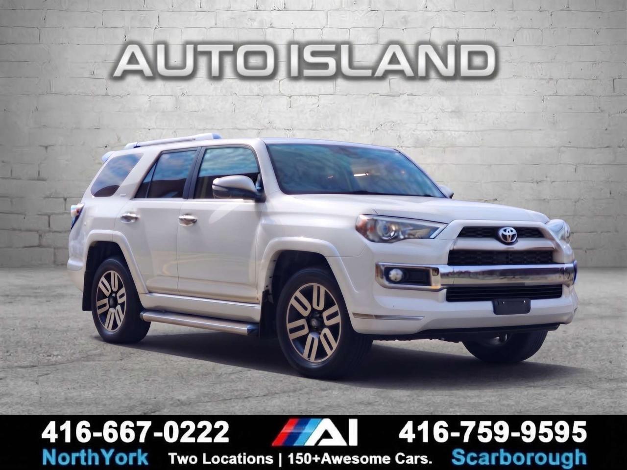 LIMITED, DEALER SERVICED, NO ACCIDENT S, 4WD, 4.0L V6, 270 HP, LEATHER, HEATED & VENTILATED FRONT SEATS, HEATED SECOND-ROW SEATS, HEATED STEERING WHEEL, POWER MOONROOF, NAVIGATION, JBL PREMIUM AUDIO, 15-SPEAKER SOUND SYSTEM, POWER-FOLDING THIRD ROW, POWER LIFTGATE WINDOW, DUAL-ZONE AUTOMATIC CLIMATE CONTROL, BLIND SPOT MONITORING, REAR CROSS-TRAFFIC ALERT, FRONT & REAR PARKING SENSORS, 20 ALLOY WHEELS.<br><br>The 2017 Toyota 4Runner Limited brings together serious body-on-frame SUV capability and an upscale, well-appointed interior. Its proven 4.0L V6 produces 270 hp, paired with a 5-speed automatic transmission and a capable 4WD system. The Limited trim elevates the experience with leather seating, heated and ventilated front seats, heated second-row seats, a heated steering wheel, navigation and JBL premium audio. You also get a power moonroof, 20-inch alloy wheels, blind spot monitoring and rear cross-traffic alert, along with the distinctive Limited styling. With its rugged construction, generous comfort features and dealer-serviced history, this 4Runner offers a compelling balance of long-term practicality and premium SUV appeal. No accidents.<br><br>Auto Island Inc., North York<br>2555 Steeles Ave. West<br><br>www.autoislandinc.com <br><br>4.7 Google Rating and over 150 vehicles in stock, with more arriving daily! We take pride in offering top-quality vehicles and exceptional service. Our full-service mechanical shop is ready for all your maintenance needs, and every vehicle is professionally detailed and inspected – buy with confidence!<br><br>Payments as low as $0 down, up to 84 months, OAC. Good credit, bad credit, new credit? No problem – everyone’s approved! Easy online credit application available . Rates starting at 8.49% OAC – please call for details.<br><br>Please note: All prices are plus applicable taxes (HST) and licensing. No hidden surprises—just great vehicles and transparent deals. Certification is available for an additional $999. Without certification, as per OMVIC regulations, the vehicle is not drivable, not E-tested, and not certified.<br><br>Proudly serving the GTA and beyond: Peel, Halton, Brampton, Toronto, Burlington, Milton, Mississauga, Hamilton, Cambridge, London, Kitchener, Guelph, Orangeville, Newmarket, Barrie, Markham, Bolton, Caledon, Vaughan, Woodbridge, Etobicoke, Oakville, and more.<br><br>We carry all makes and models, including Mercedes, BMW, Audi, Jaguar, VW, Maserati, Porsche, Land Rover, Range Rover, Chrysler, Jeep, Honda, Toyota, Lexus, Infiniti, Acura, and more.<br><br> <br><br><br><br><br><br> <br><br><br><br><br><br><br><br><br>